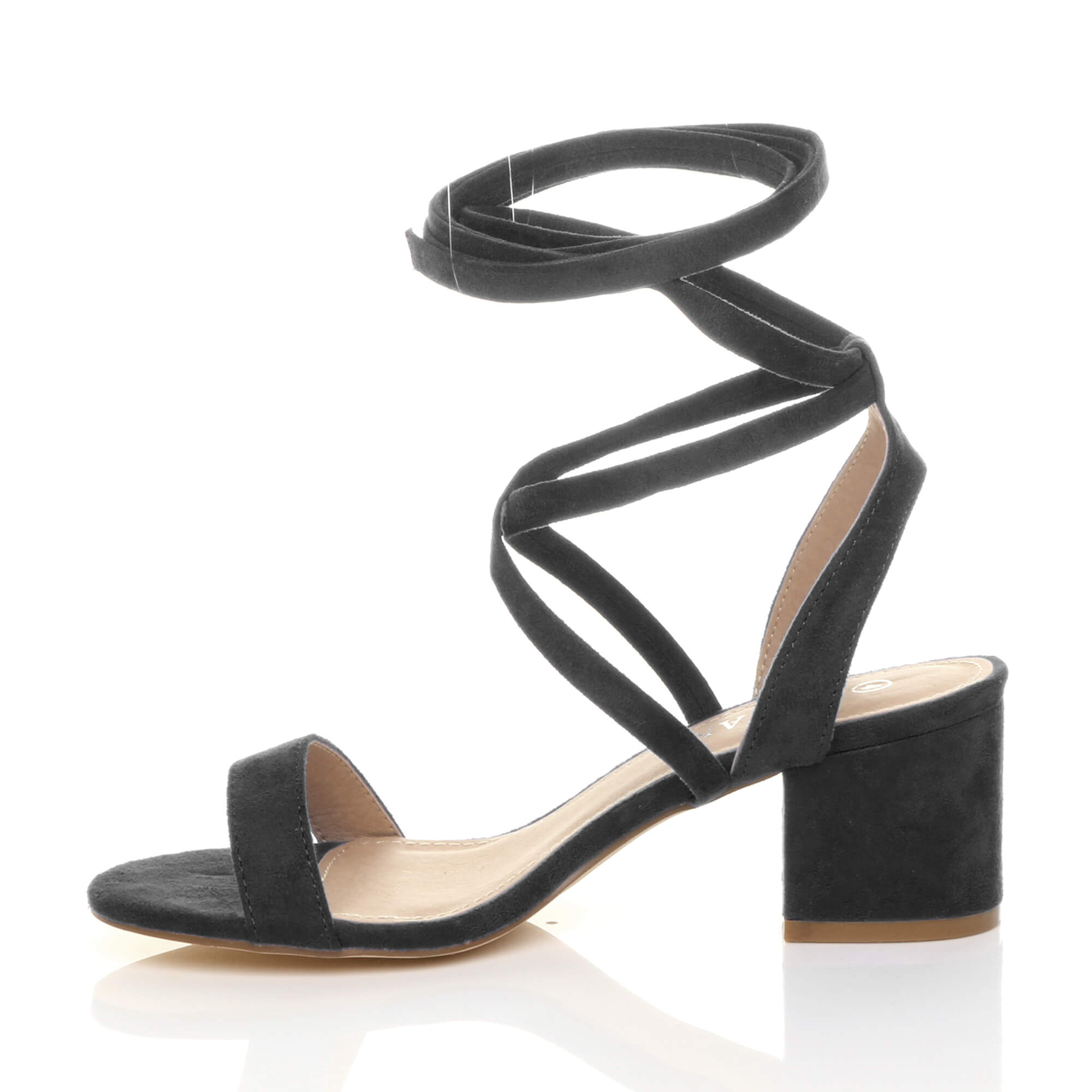 Black AJVANI Black Mid Block Heel Tie Up Sandals, Image 3 of 6