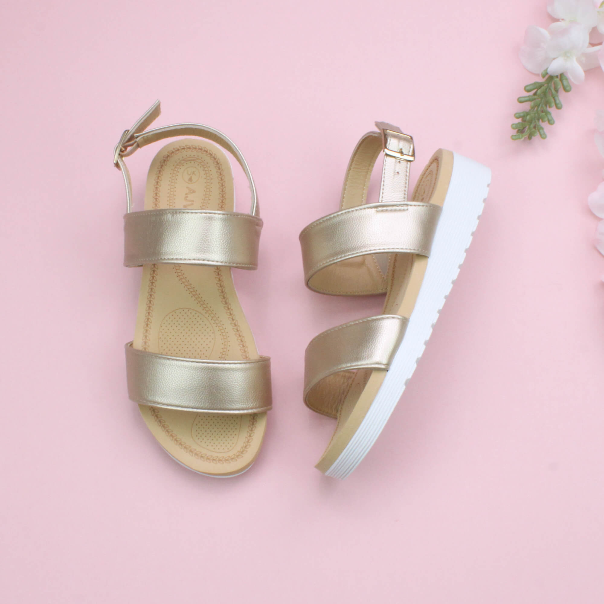 Gold AJVANI Gold Flatform Strappy Sandals, Image 4 of 6