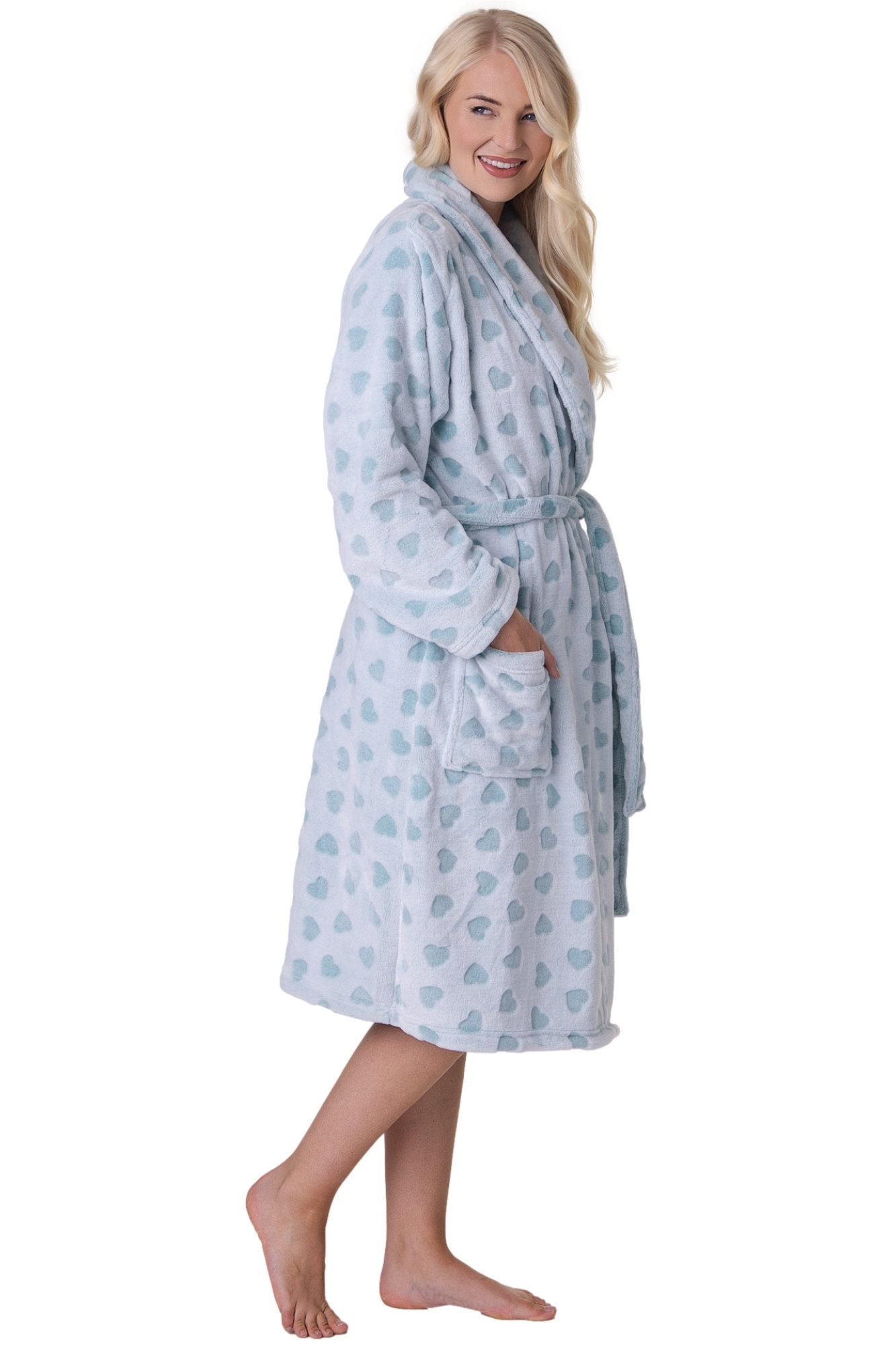Aqua Camille Lingerie Aqua Supersoft Printed Bathrobe, Image 4 of 5