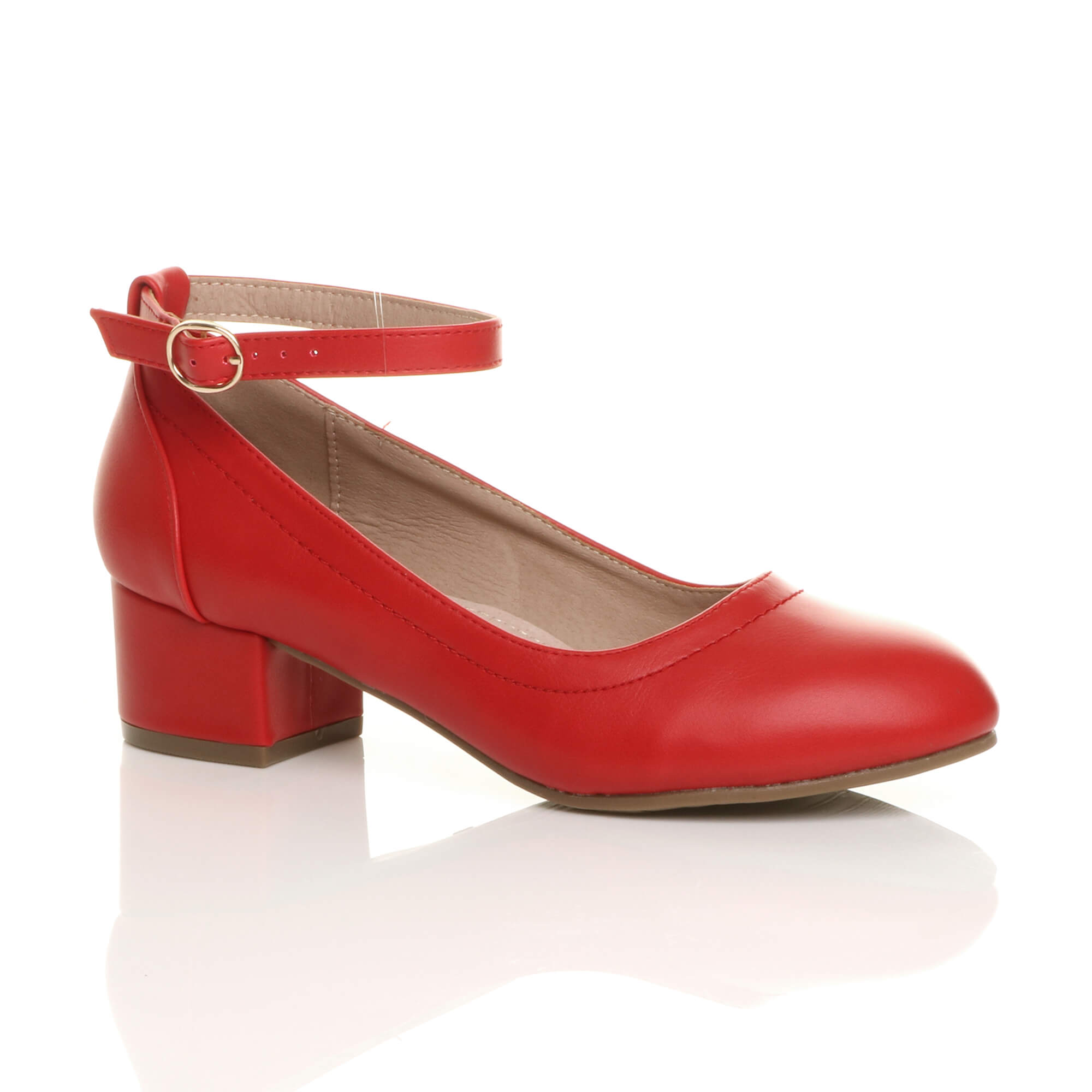 Red AJVANI Red Low Block Heel Ankle Strap Court Shoes, Image 1 of 6