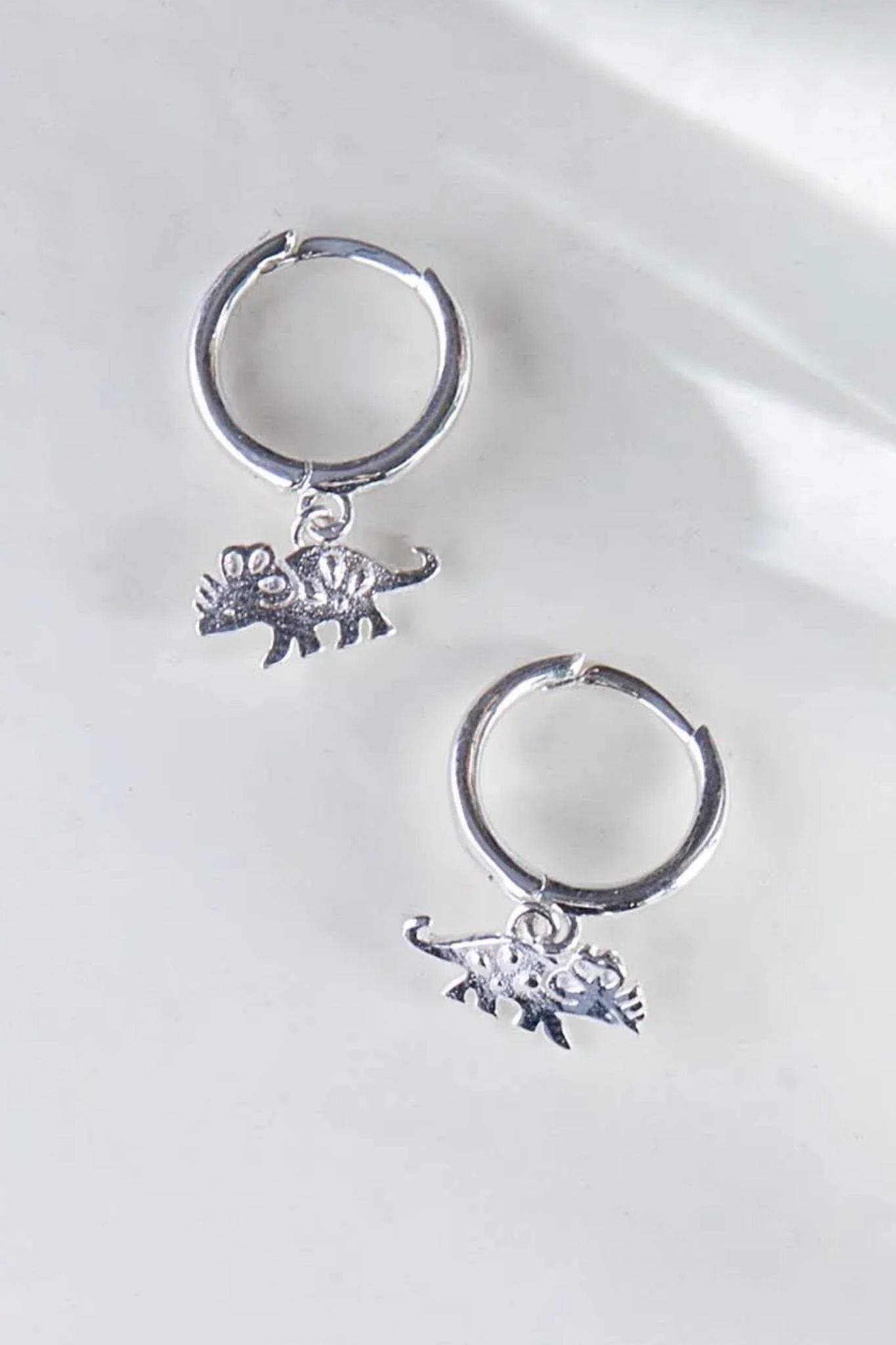 Silver Sterling Silver Triceratops Hoops, Image 3 of 3