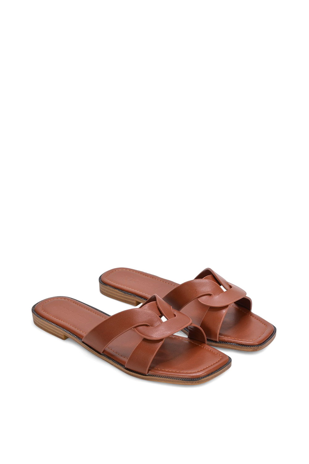 Brown 'Charley' Open Toe Slip On Slider Sandals With Square Toe, Image 4 of 5