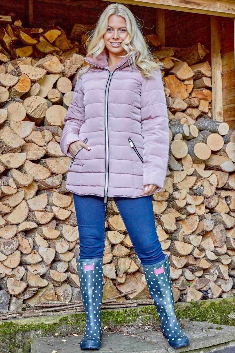 Light Pink Short Zip Through Padded Coat, Image 4 of 5