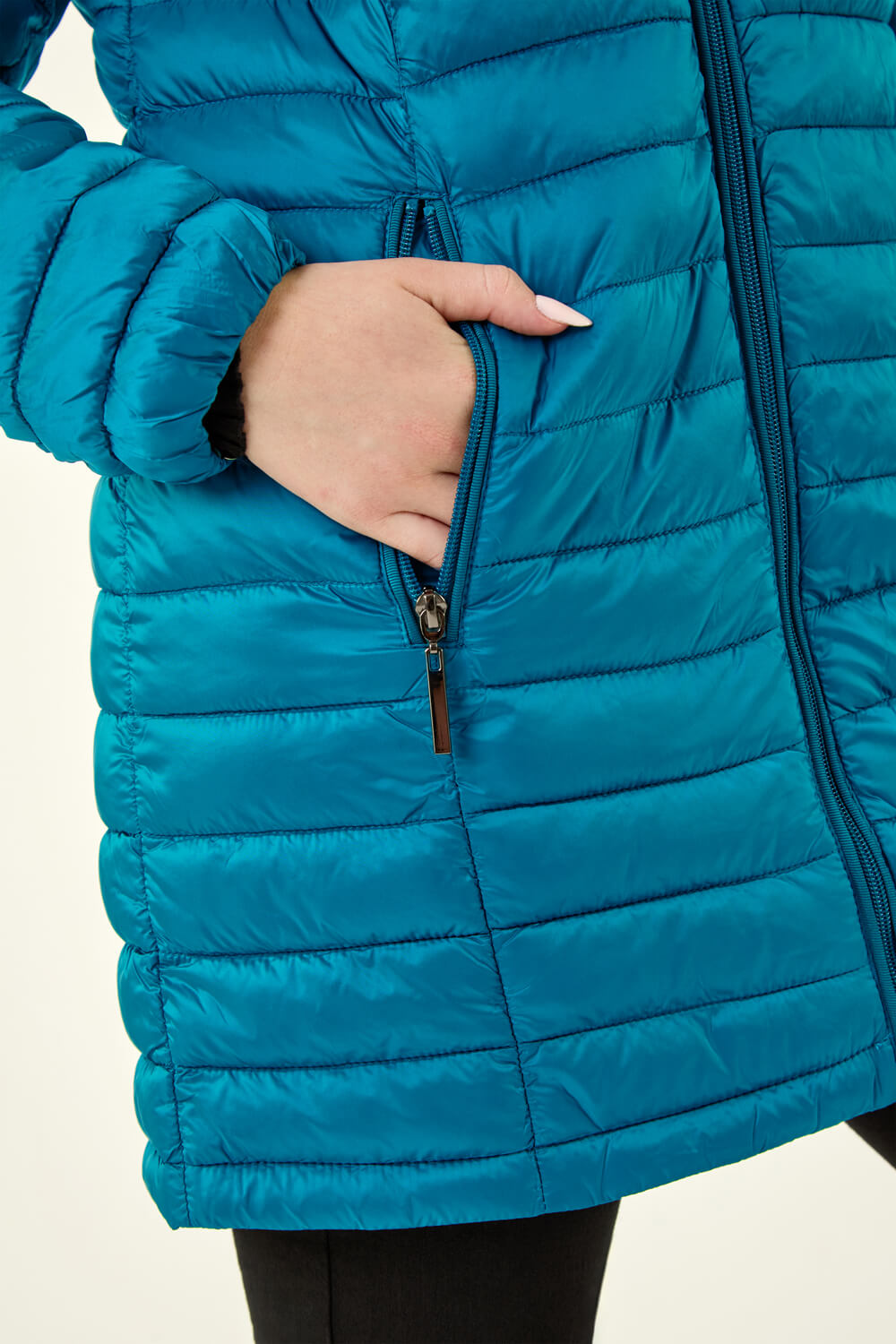 Teal Petite Quilted Longline Puffer Coat, Image 6 of 5