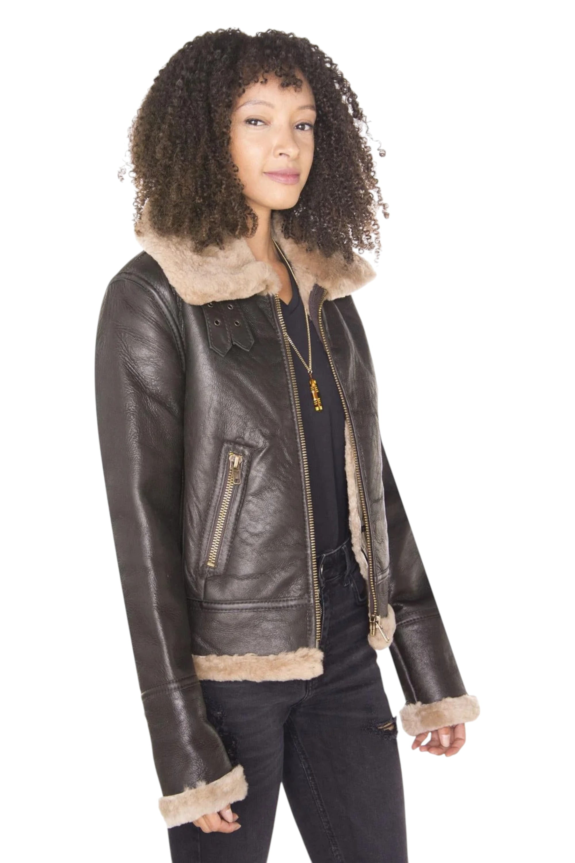 Brown B3 Sheepskin Leather Flying Jacket-Kaysi, Image 2 of 6