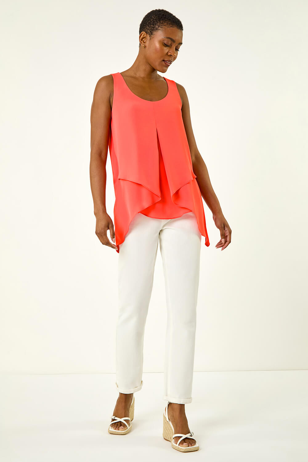 Coral Asymmetric Sleeveless Vest Top, Image 3 of 5