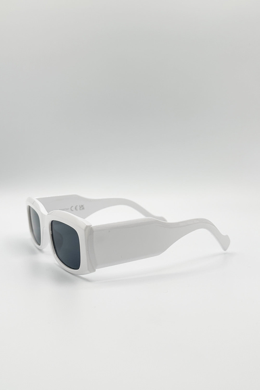 White Chunky Rectangle Sunglasses with Extra Wide Arms in White, Image 3 of 4