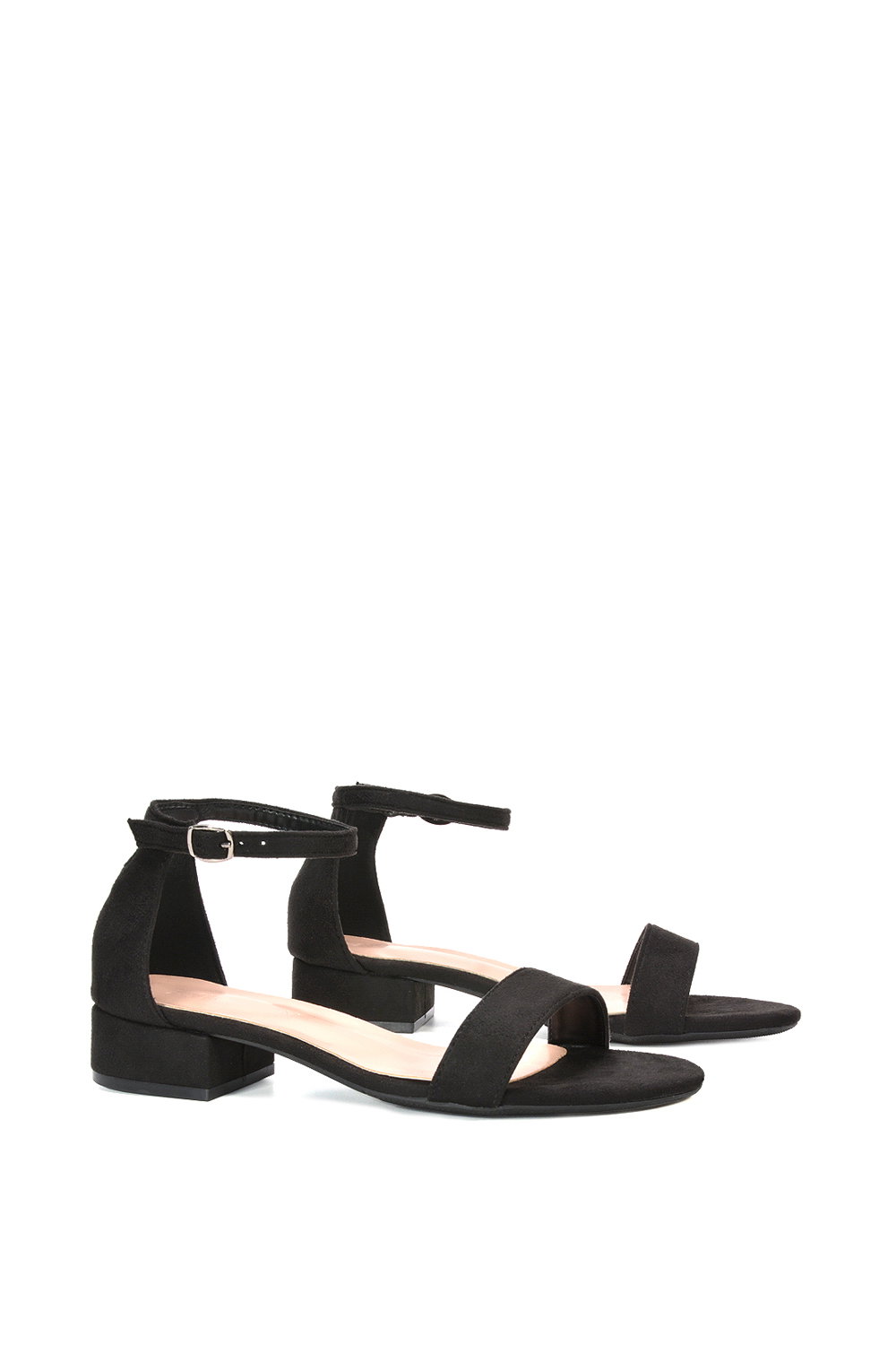 Black XY LONDON Black 'Tate' Low Block Heel Sandals With Ankle Strap, Image 3 of 6