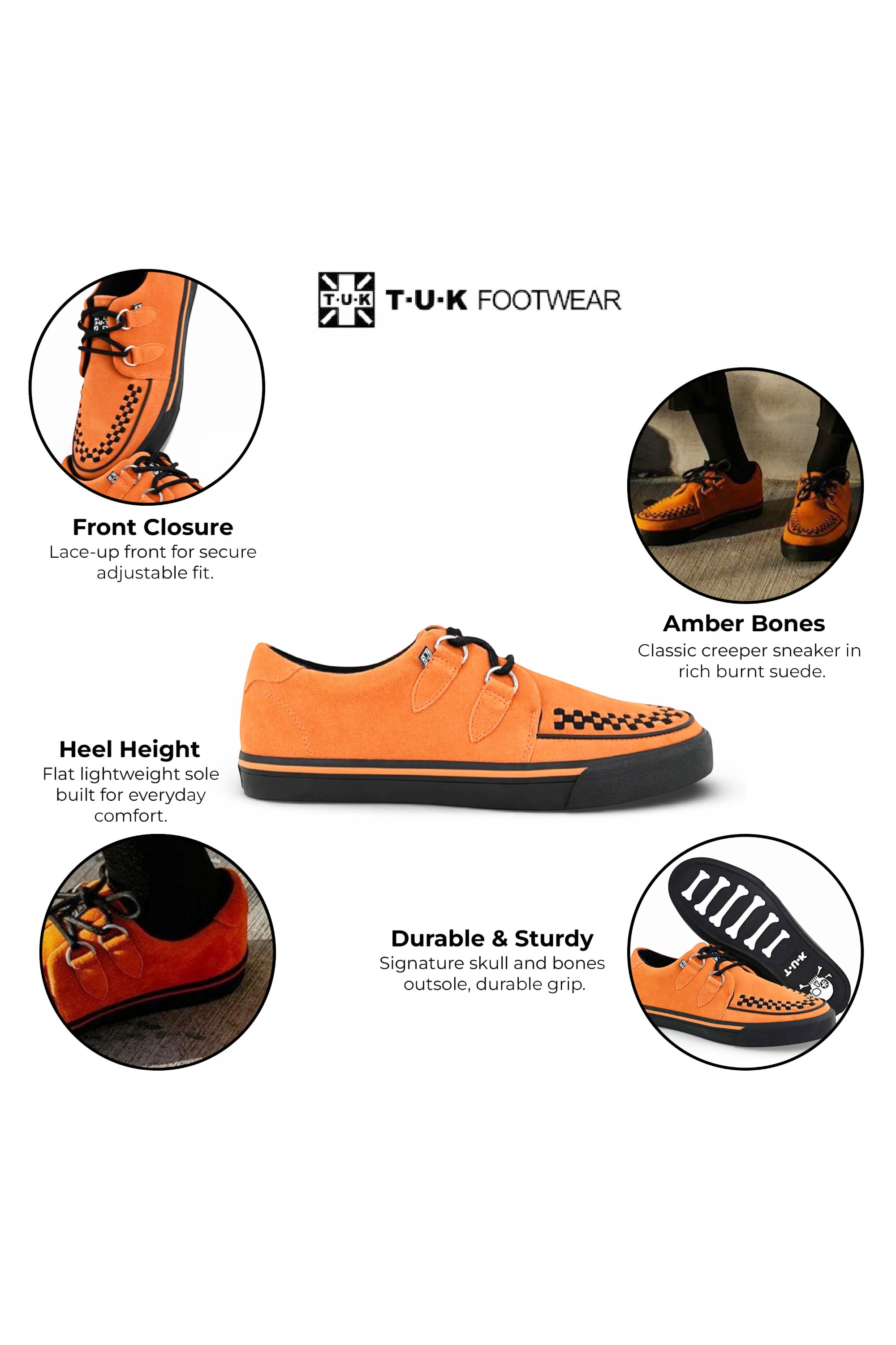 Orange TUK Footwear Orange Pointed Creeper Sneaker Cow Suede Shoes, Image 3 of 8