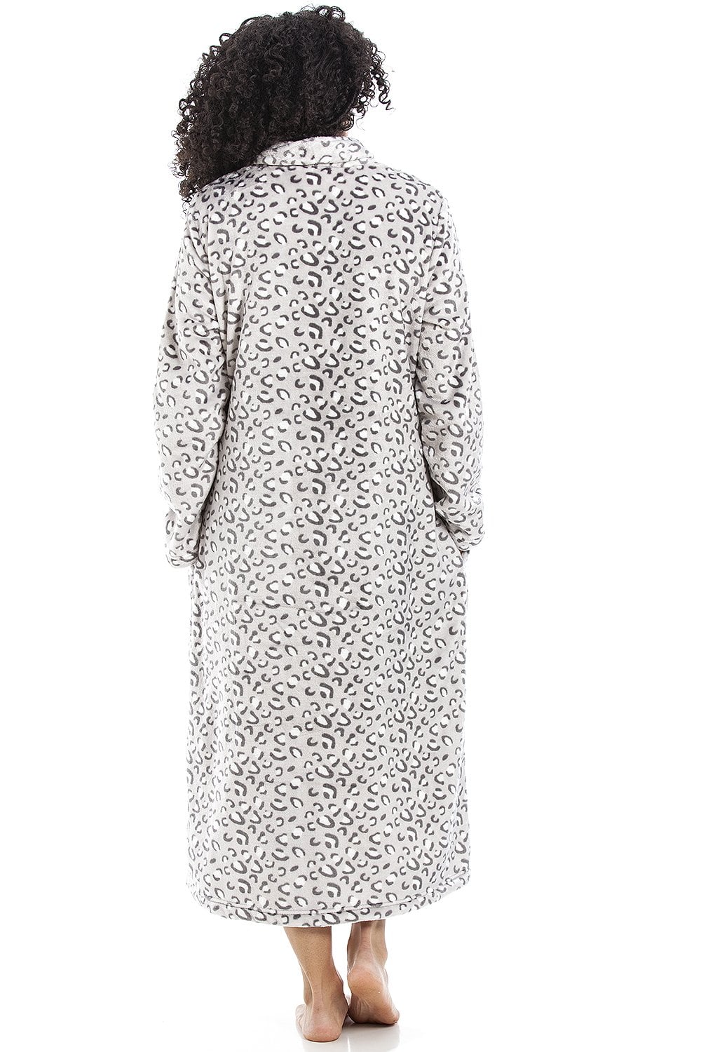 Light Grey Camille Lingerie Light Grey Supersoft Fleece Zip Up Animal Print Robes, Image 5 of 5