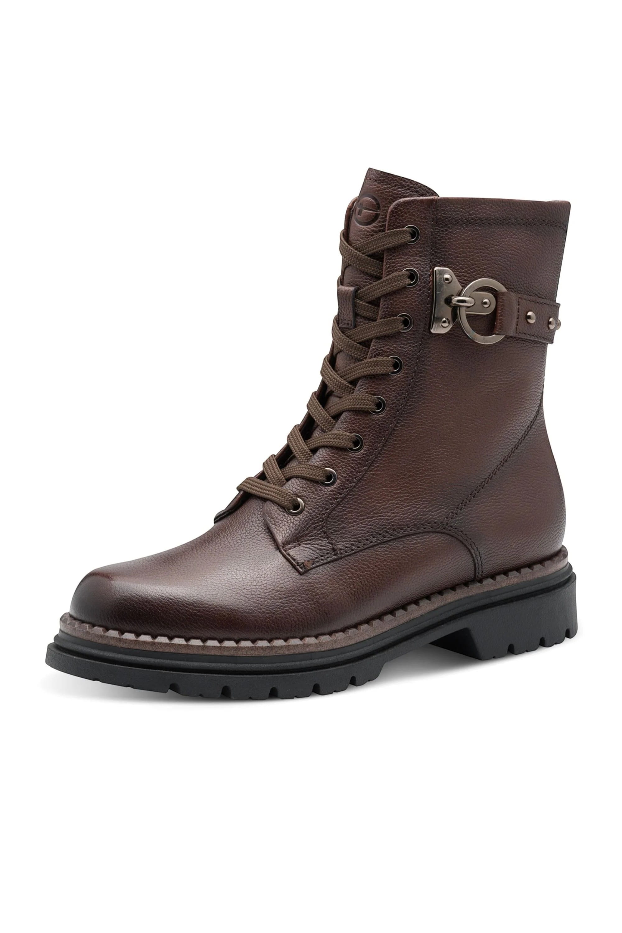 Brown Tamaris Brown Tamaris Womens Brown Leather Combat Boot, Image 3 of 6