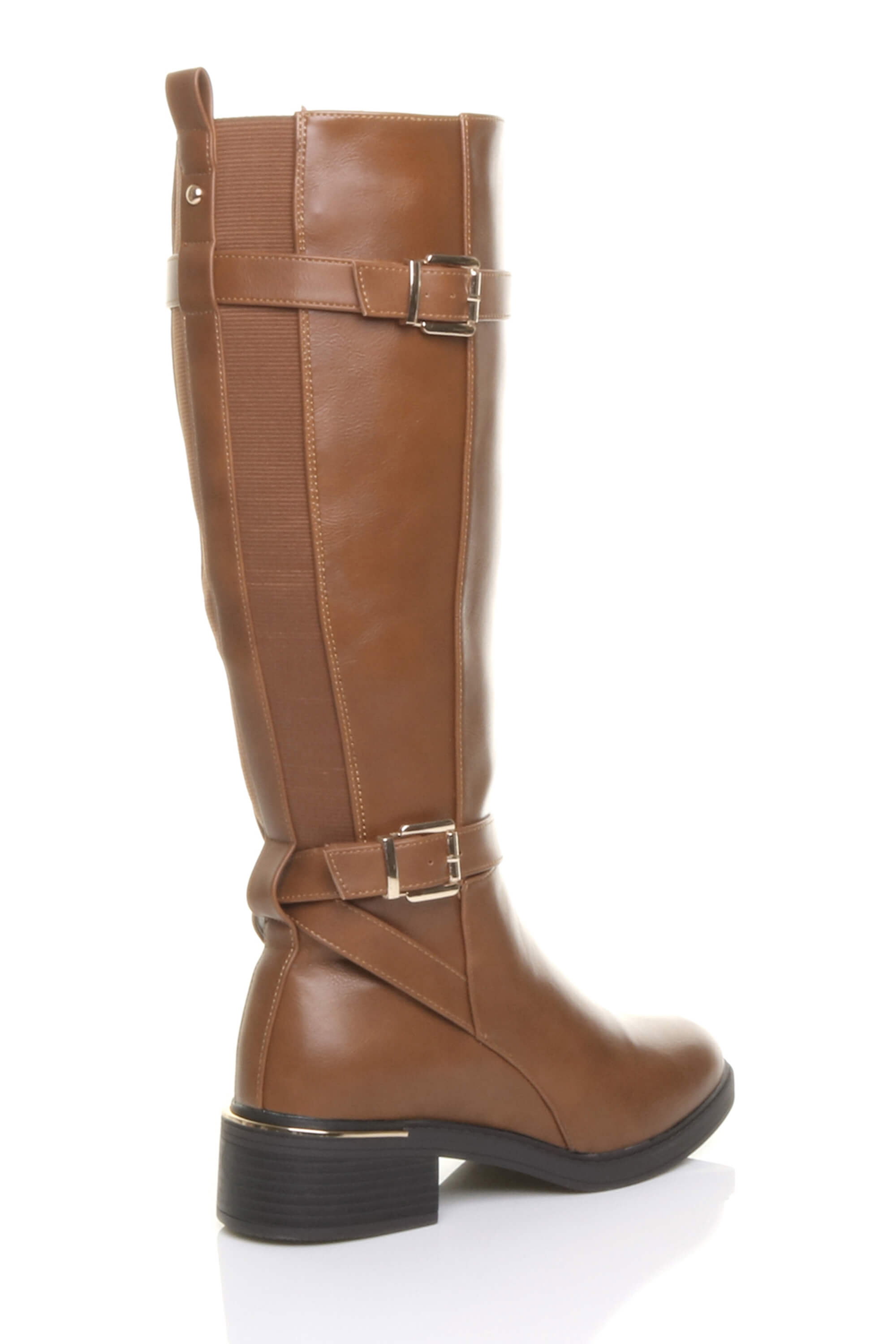 Tan AJVANI Tan Stretchy Elastic Zip Calf Biker Knee Boots, Image 4 of 5