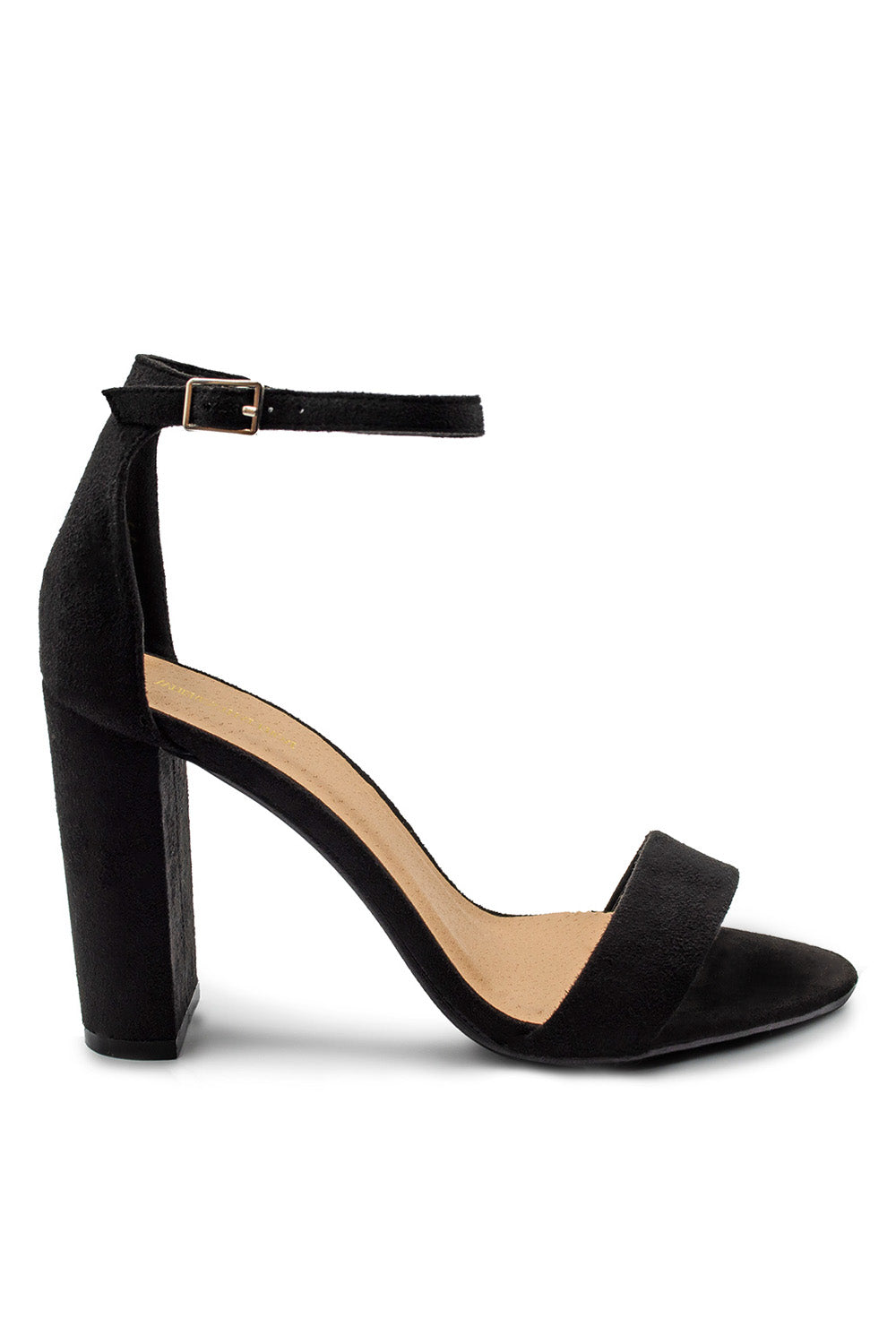 Black Where's That From Black 'Skye' Strappy Block Heels With Buckle Suede, Image 2 of 3