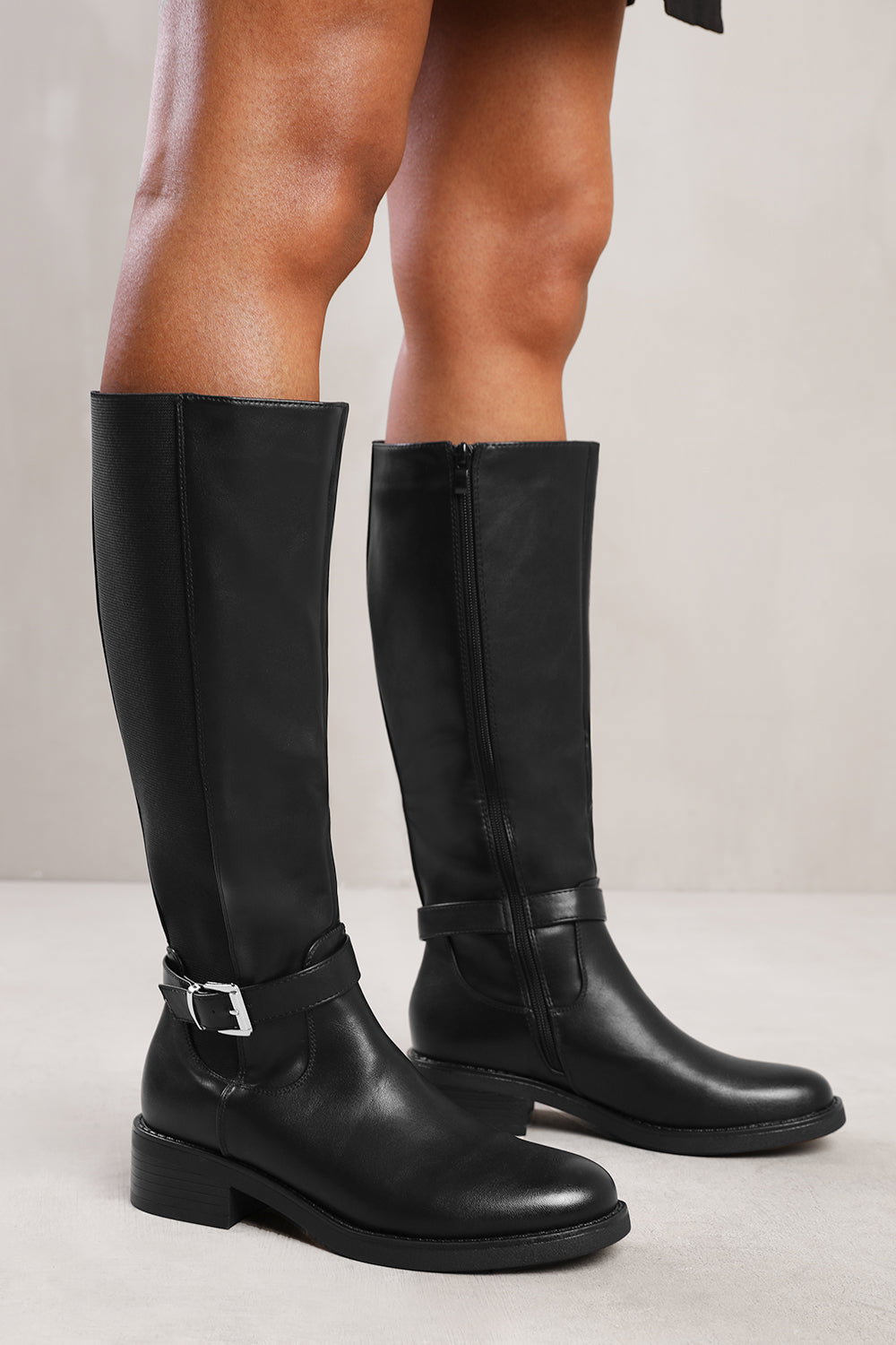 Black 'Bode' Knee High Boots With Buckle Detail, Image 4 of 4