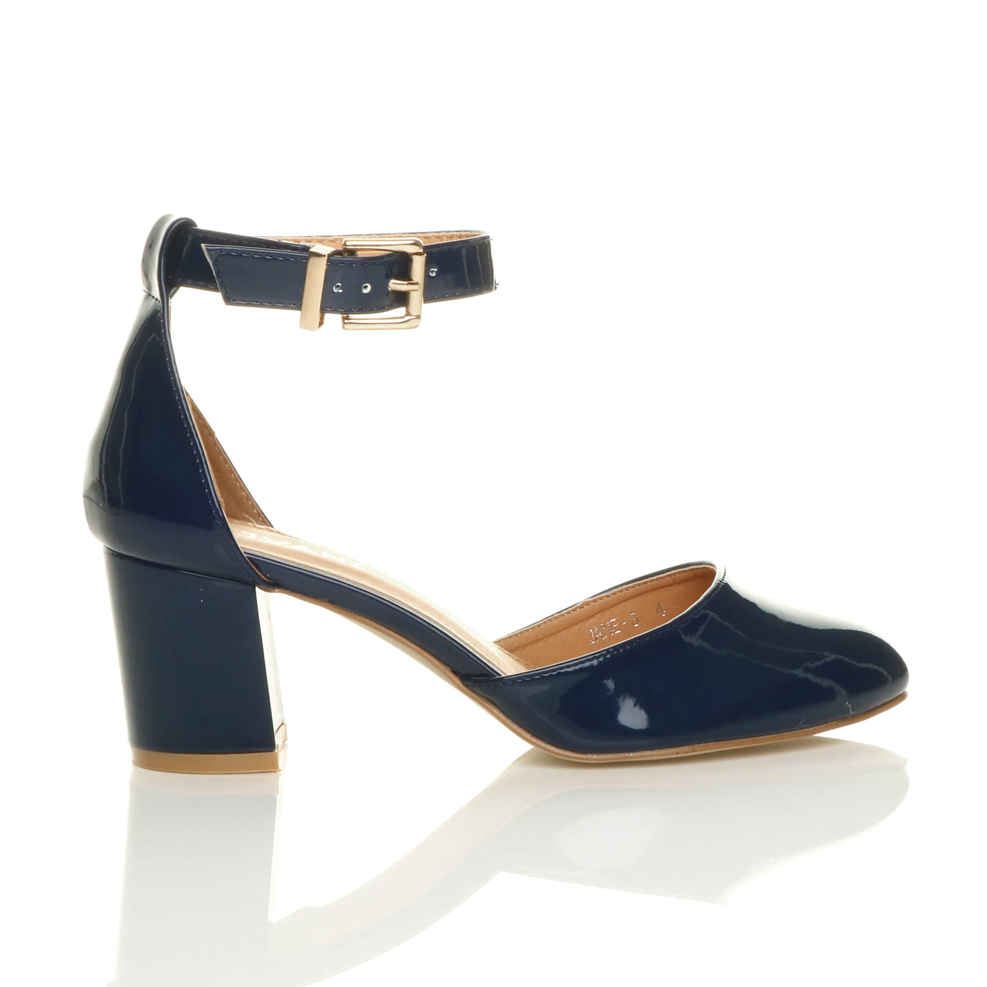 Navy Blue AJVANI Navy Blue Mid Block Heel Ankle Strap 2 Part Heels, Image 2 of 6