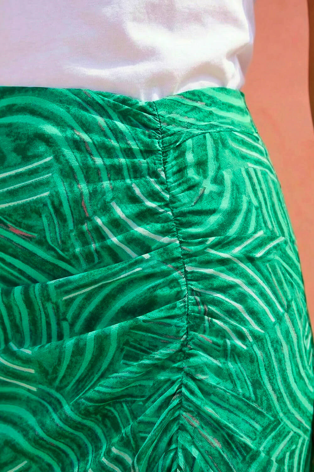 Green Dusk Leaf Print Ruffle Midi Skirt, Image 6 of 5