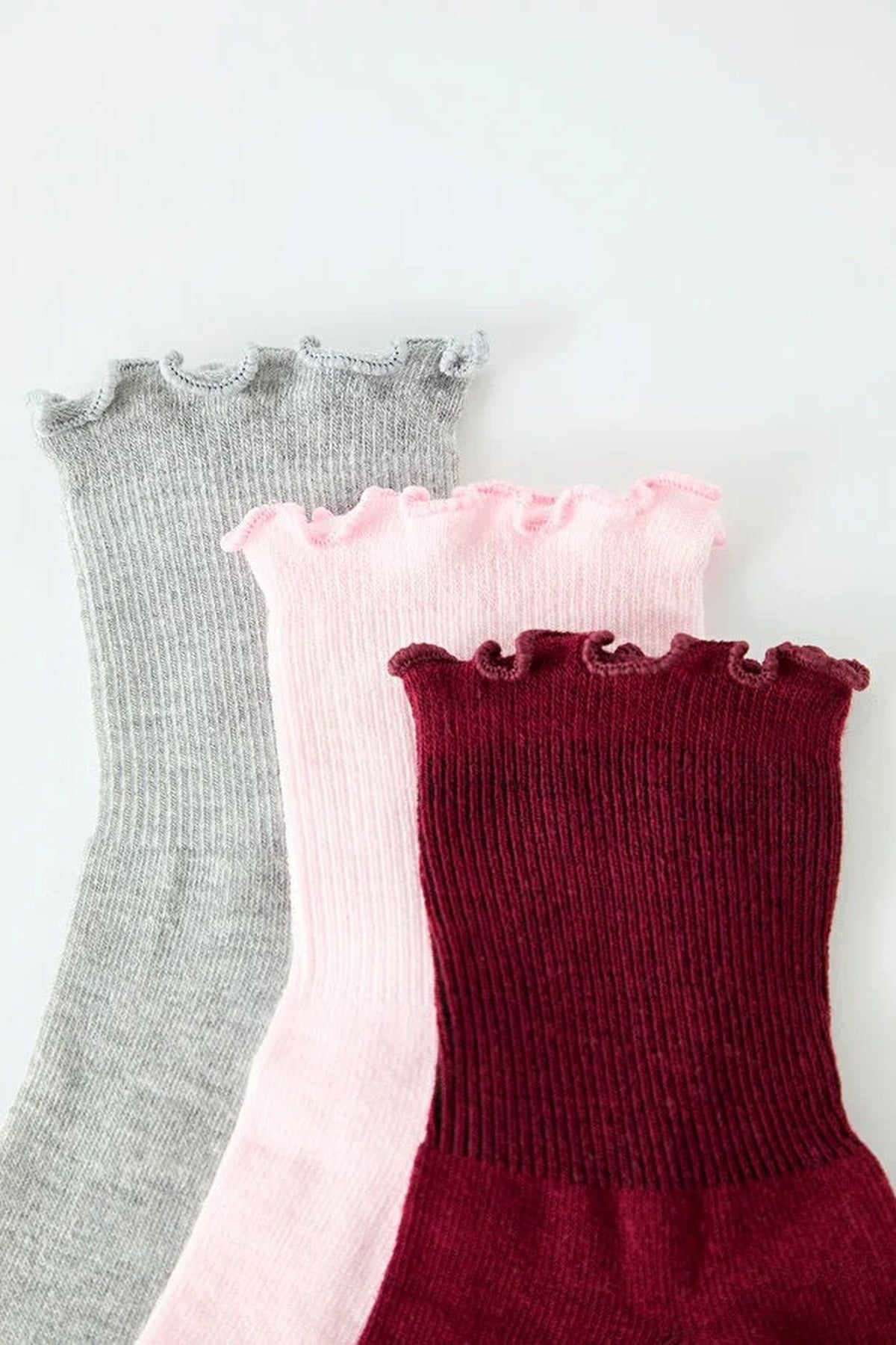 Multi Three Pack Cotton Ribbed Knit Socks with Lettuce Edge Detail, Image 2 of 3