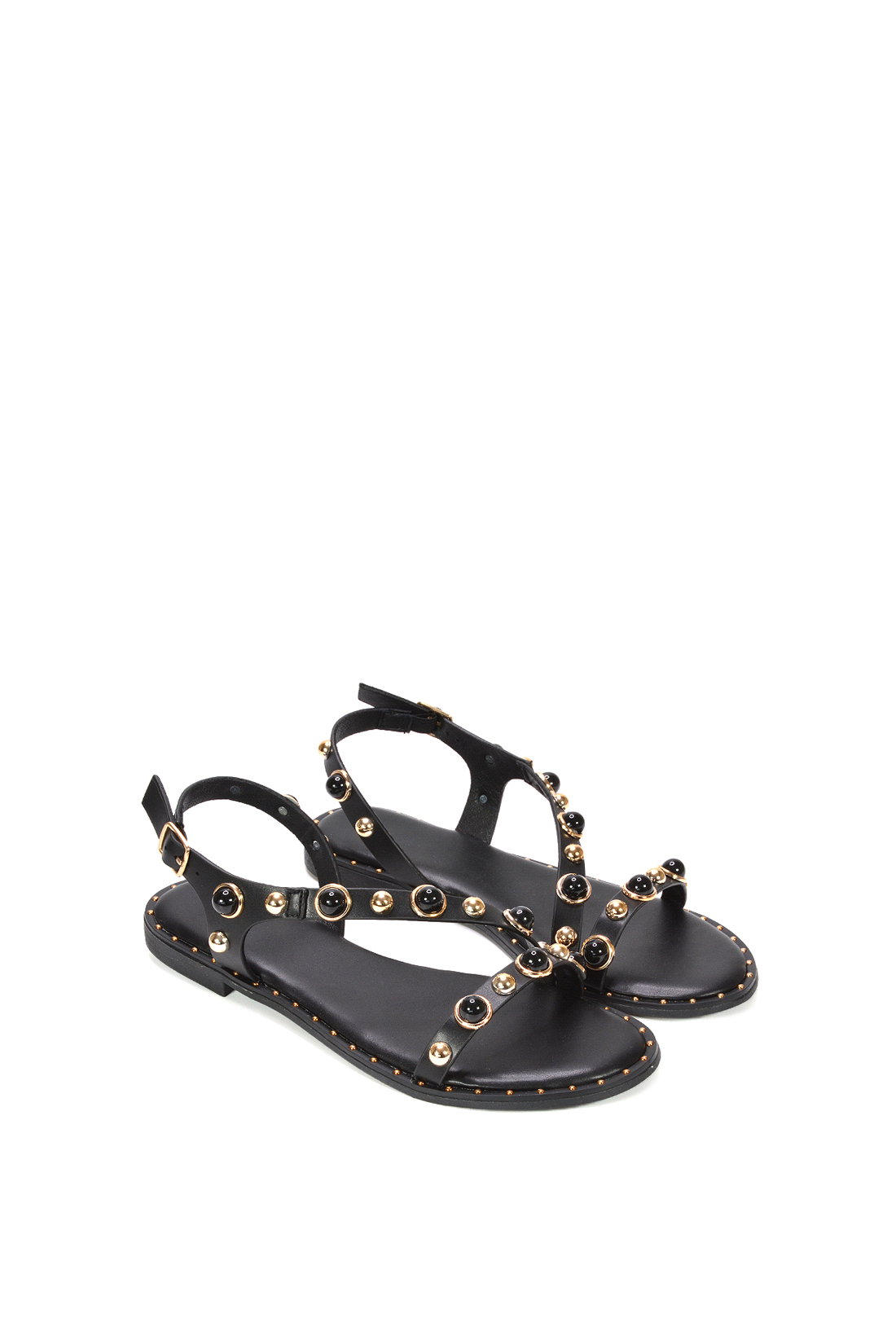 Black XY LONDON Black Flat Slingback Sandals With Studded Pearls, Image 5 of 6