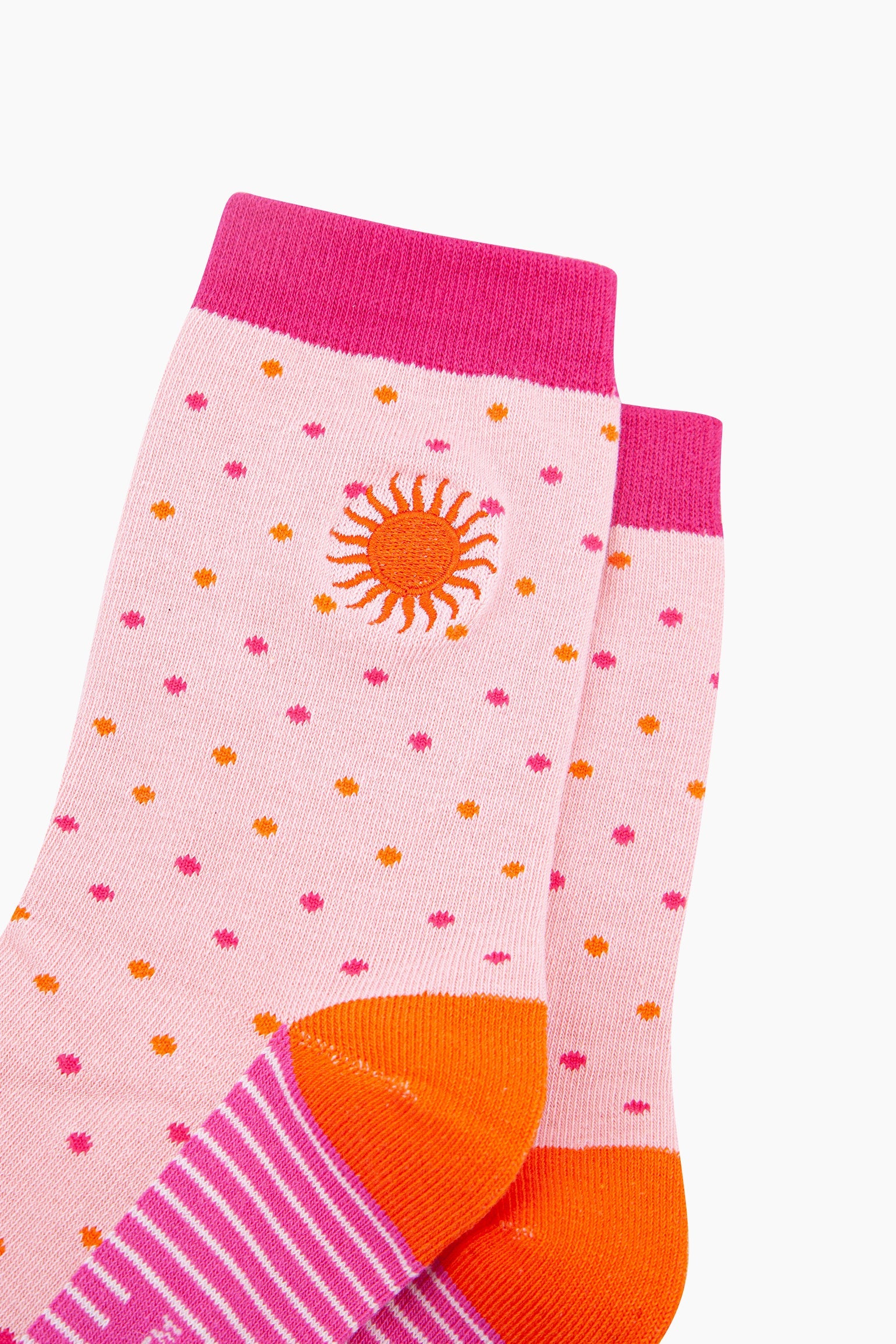 Pink Embroidered Sun Spotted Combed Cotton Socks, Image 2 of 4