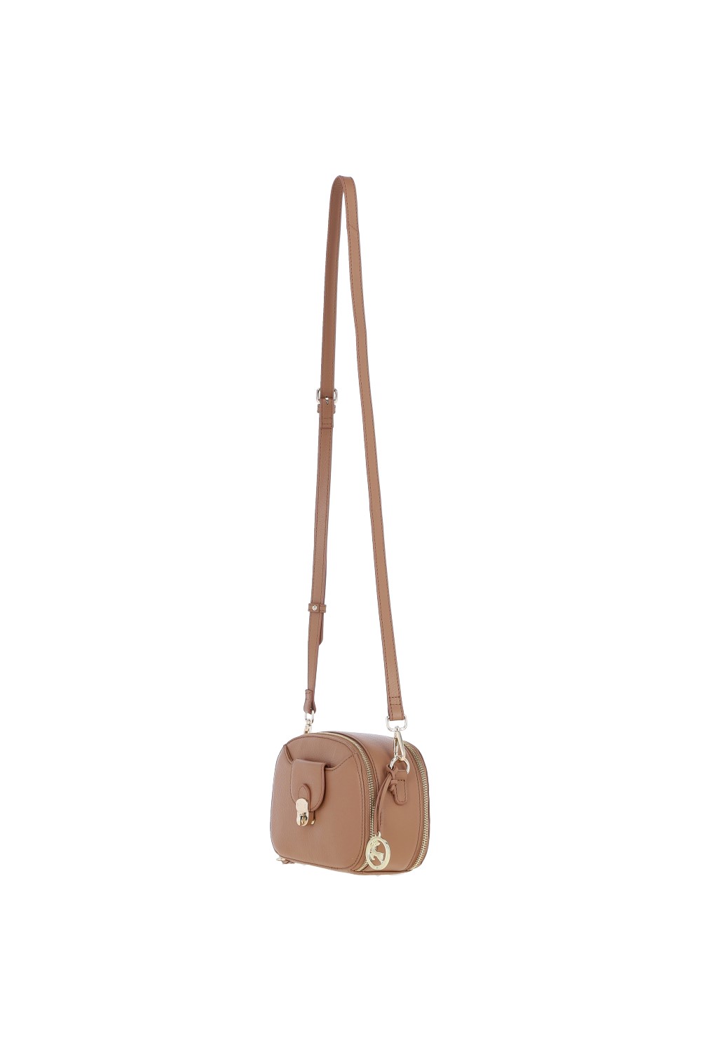 Camel Real Leather Compact Crossbody Bag with Adjustable Strap, Image 3 of 4