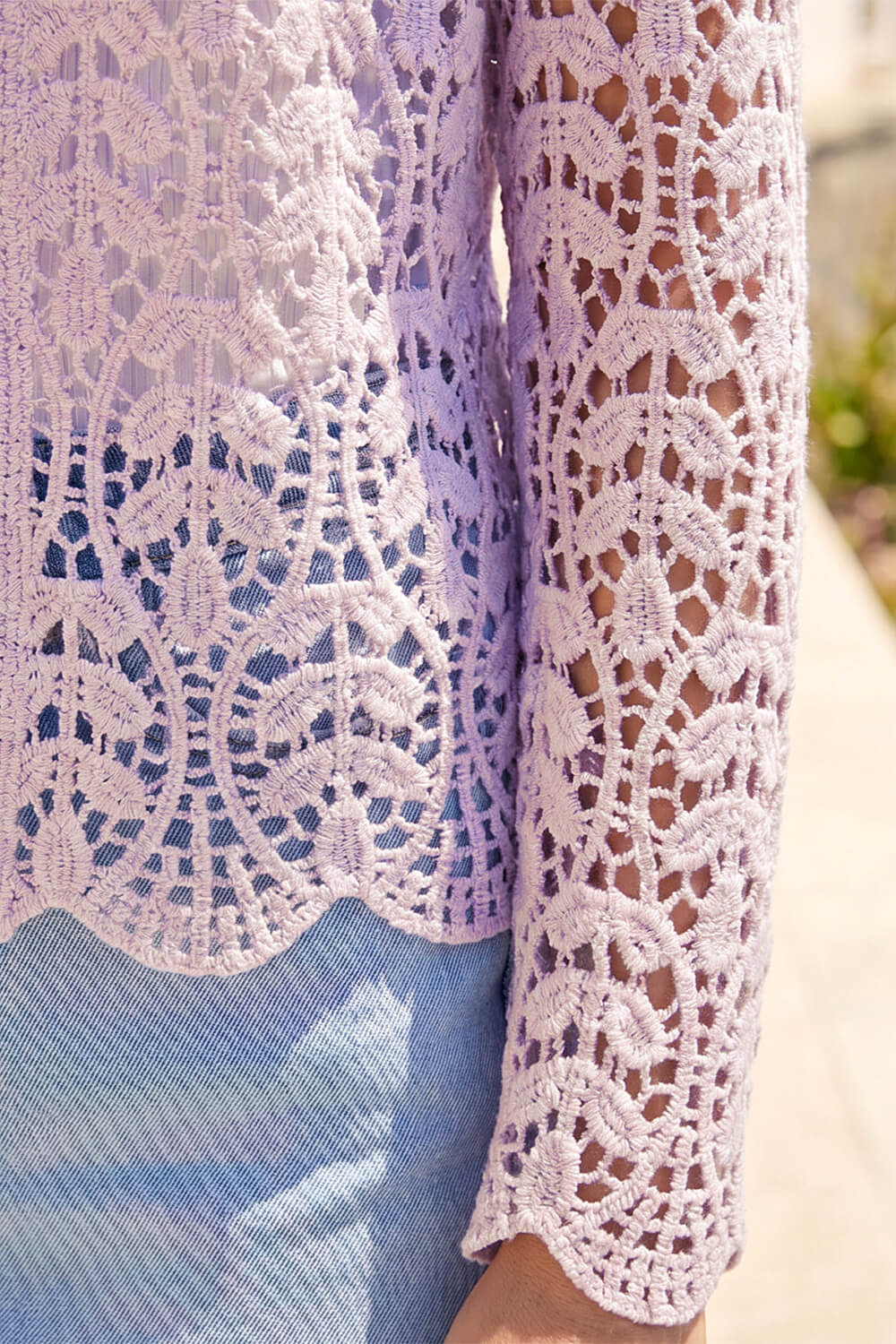 Lilac Crochet Edge To Edge Cardigan, Image 5 of 4