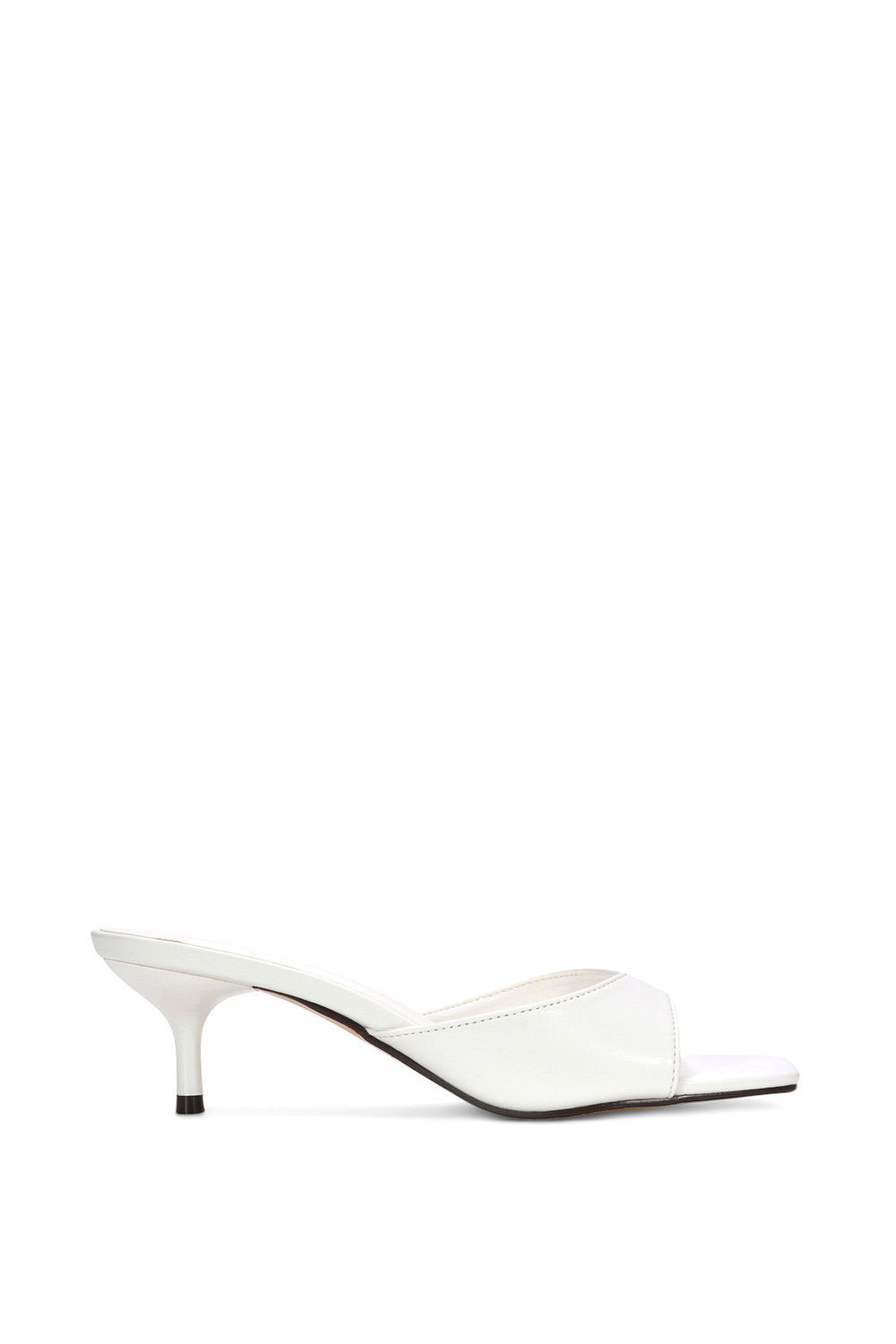 White 'Jane' Square Toe Kitten Heel Slip On Heeled Sandal Mules