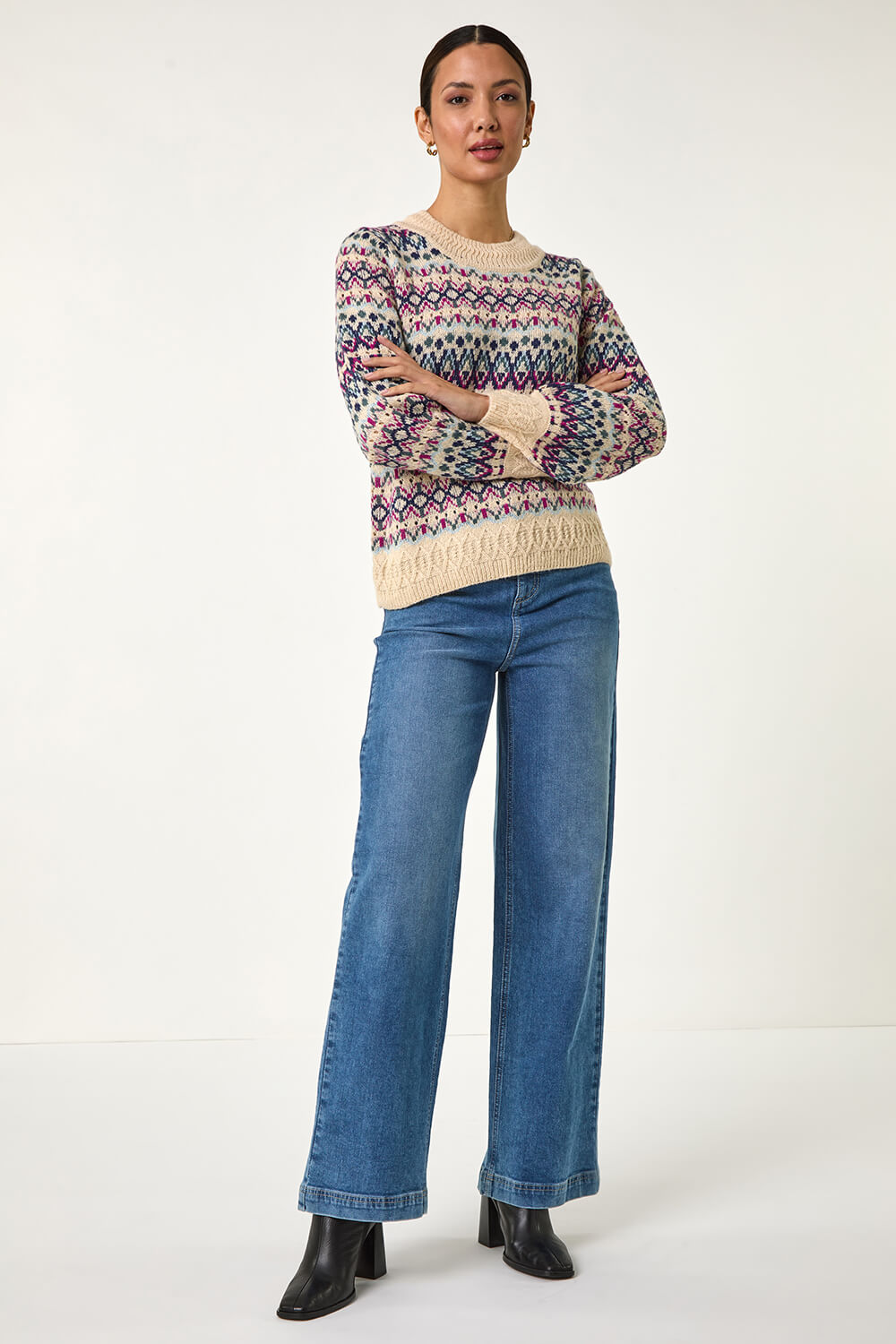 Teal Delicate Scallop Fairisle Jumper, Image 4 of 6