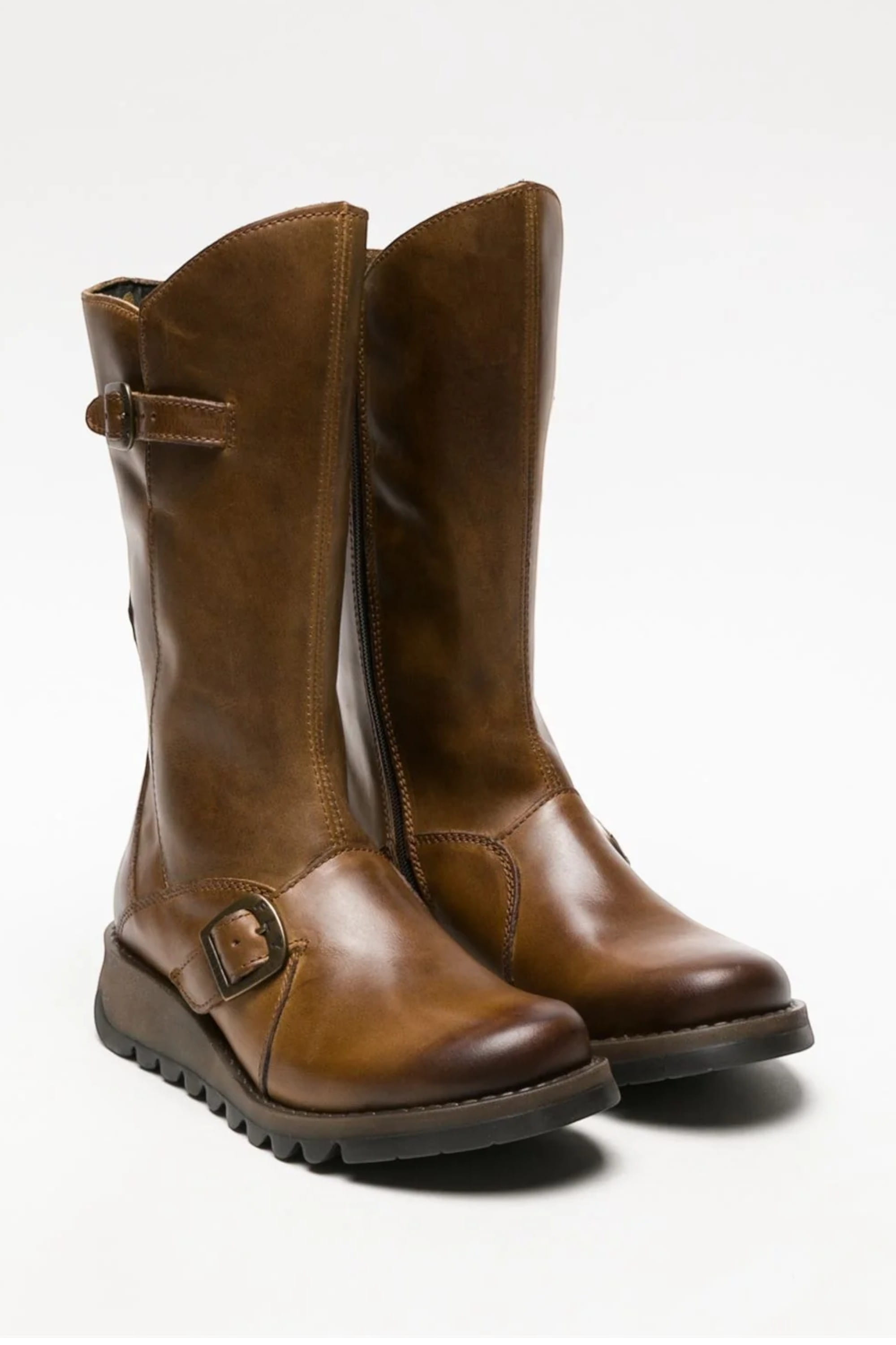 Brown Womens Mid-Calf Platform Boots-MES2913, Image 2 of 6