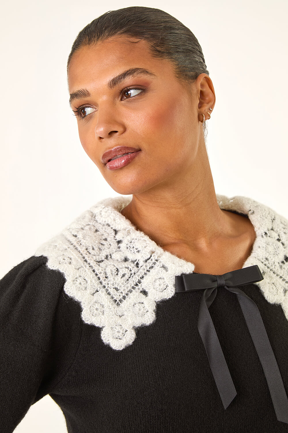 Black Crochet Collar Knitted Dress, Image 5 of 5
