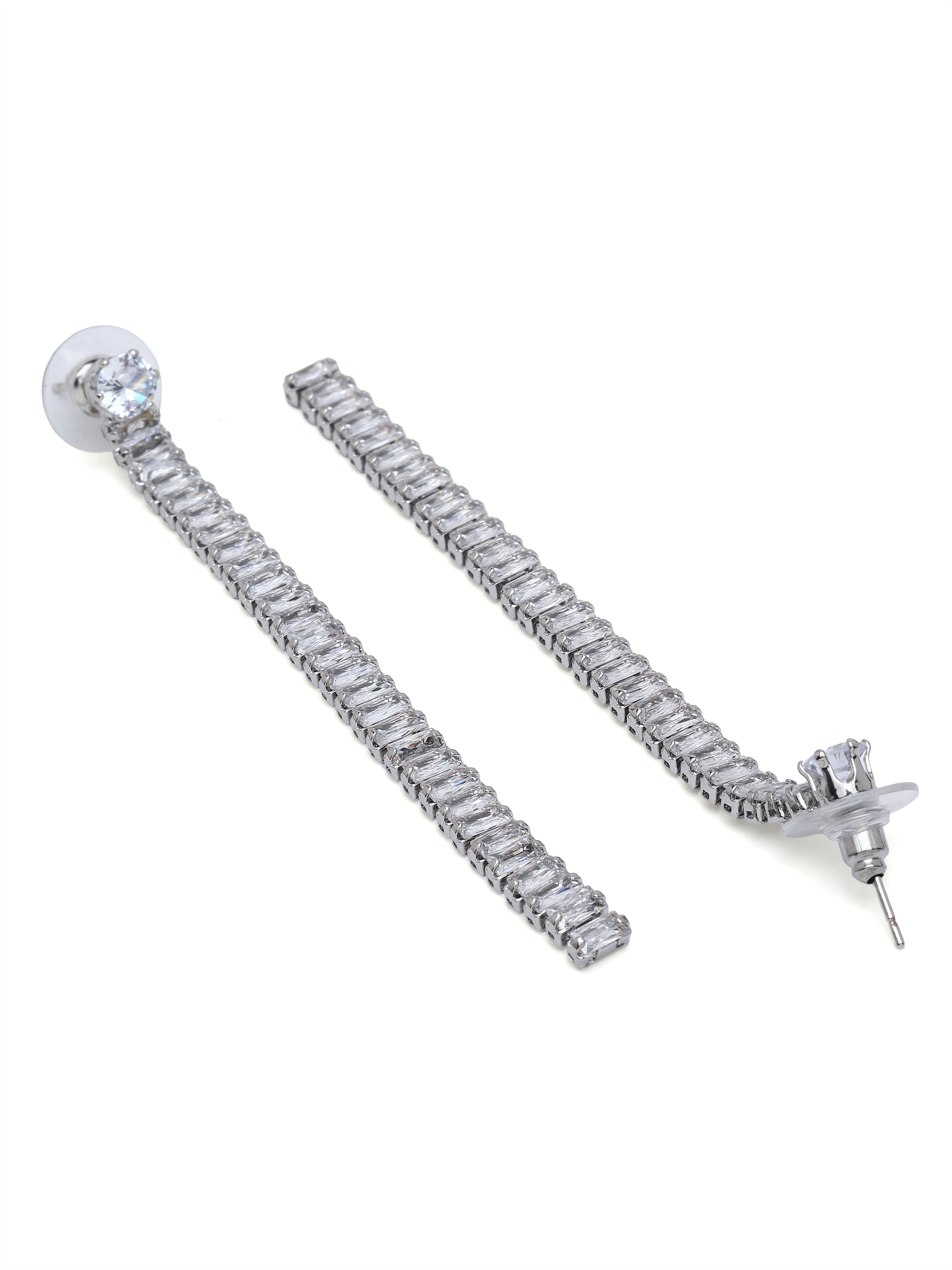 Silver AVANT-GARDE PARIS Silver Linear Crystal Tassel Drop Earrings, Image 2 of 3
