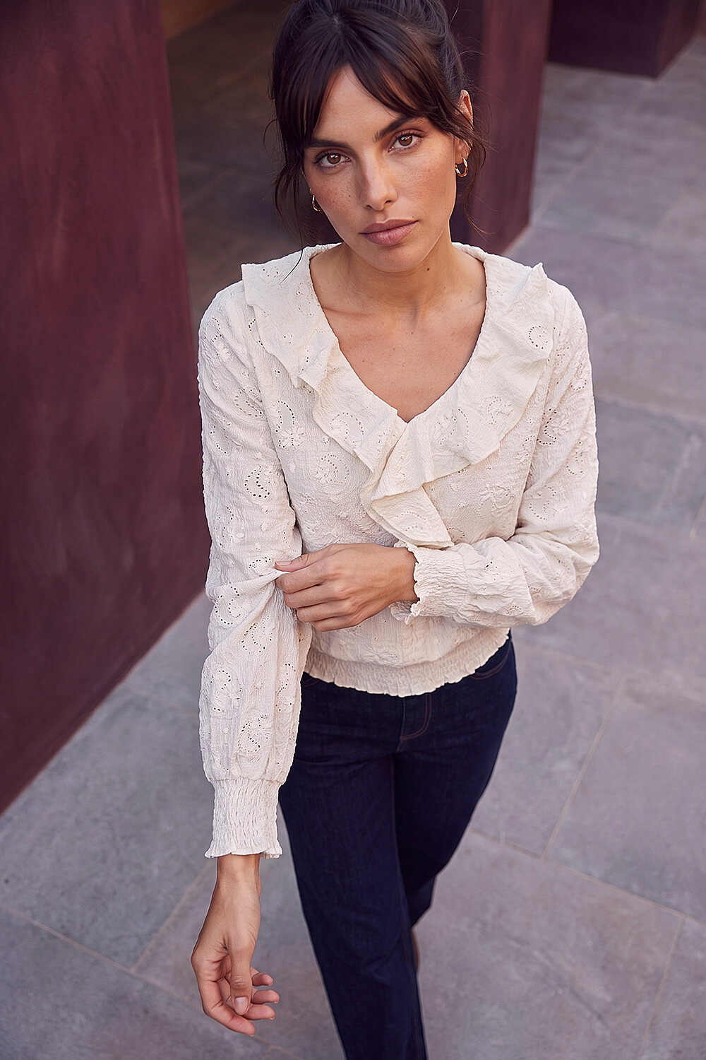 Roman  Cream Textured Frill Top Size 10