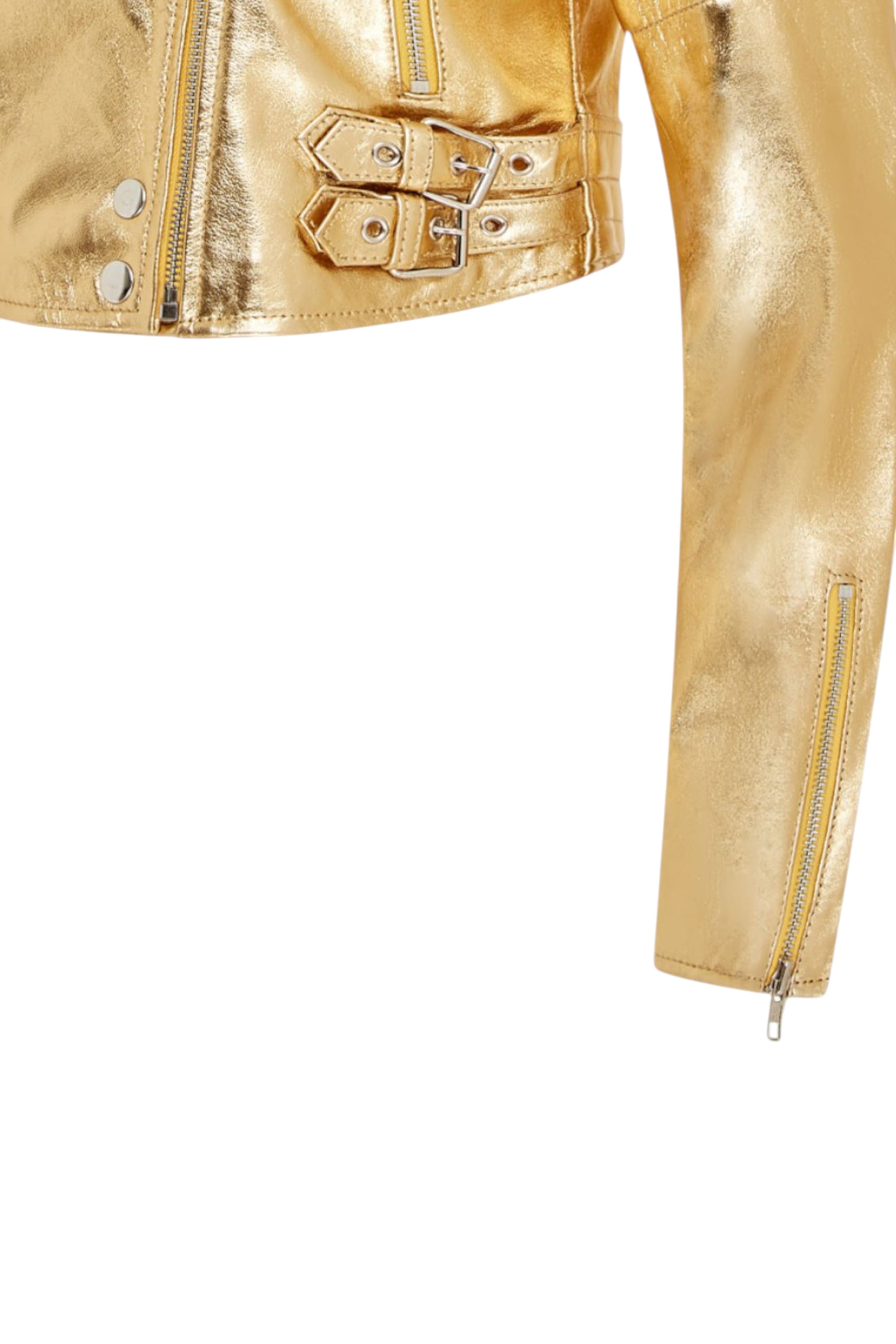 Gold Cropped Brando Leather Biker Jacket, Image 7 of 7