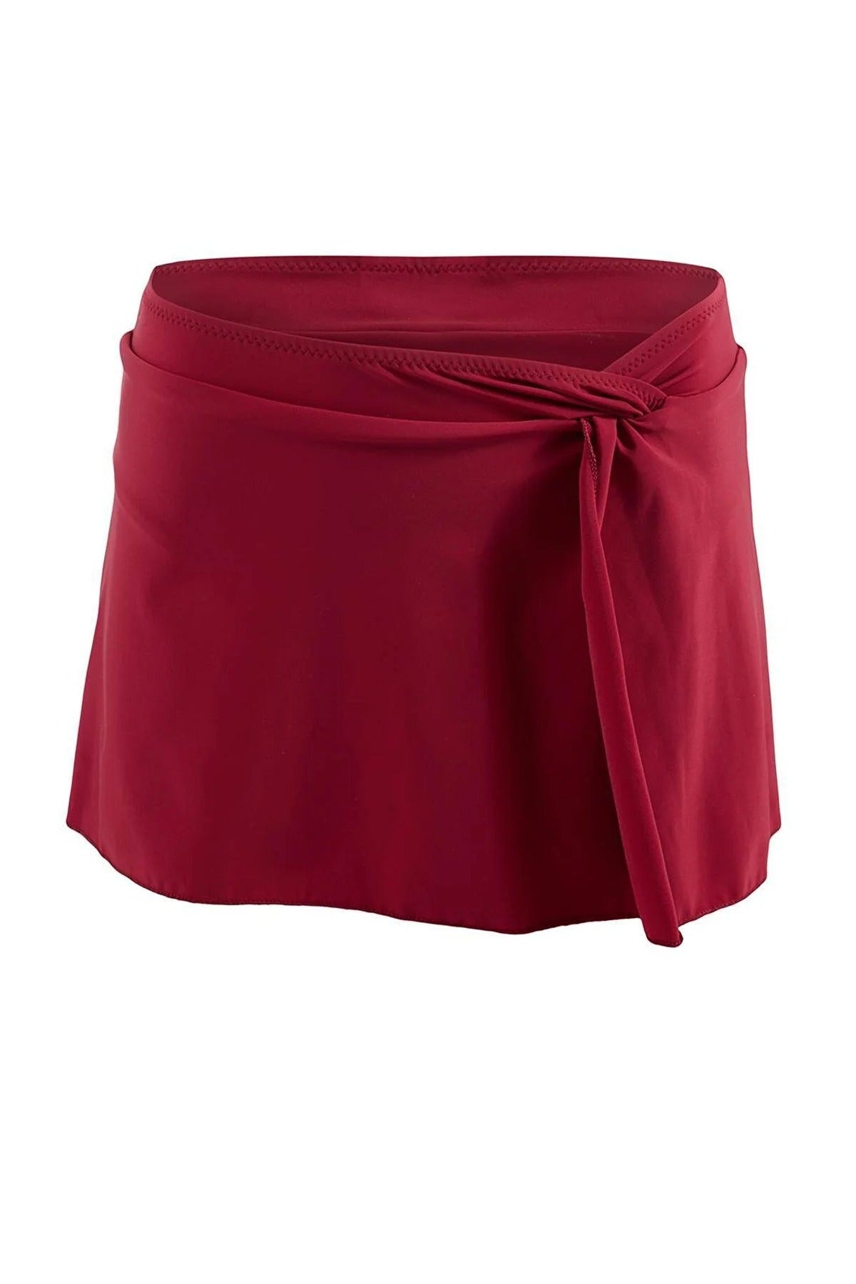 Burgundy Slit Detail Skirted Bikini Bottom, Image 1 of 3