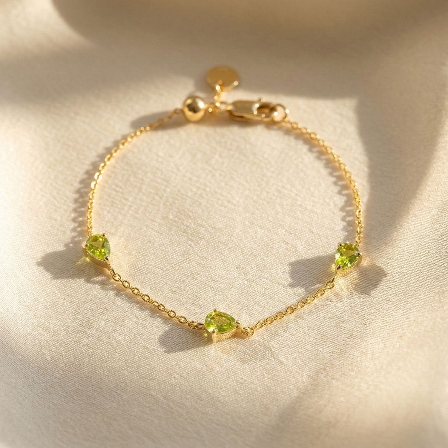 Green Peridot August Birthstone Minimalist Gold Bracelet
