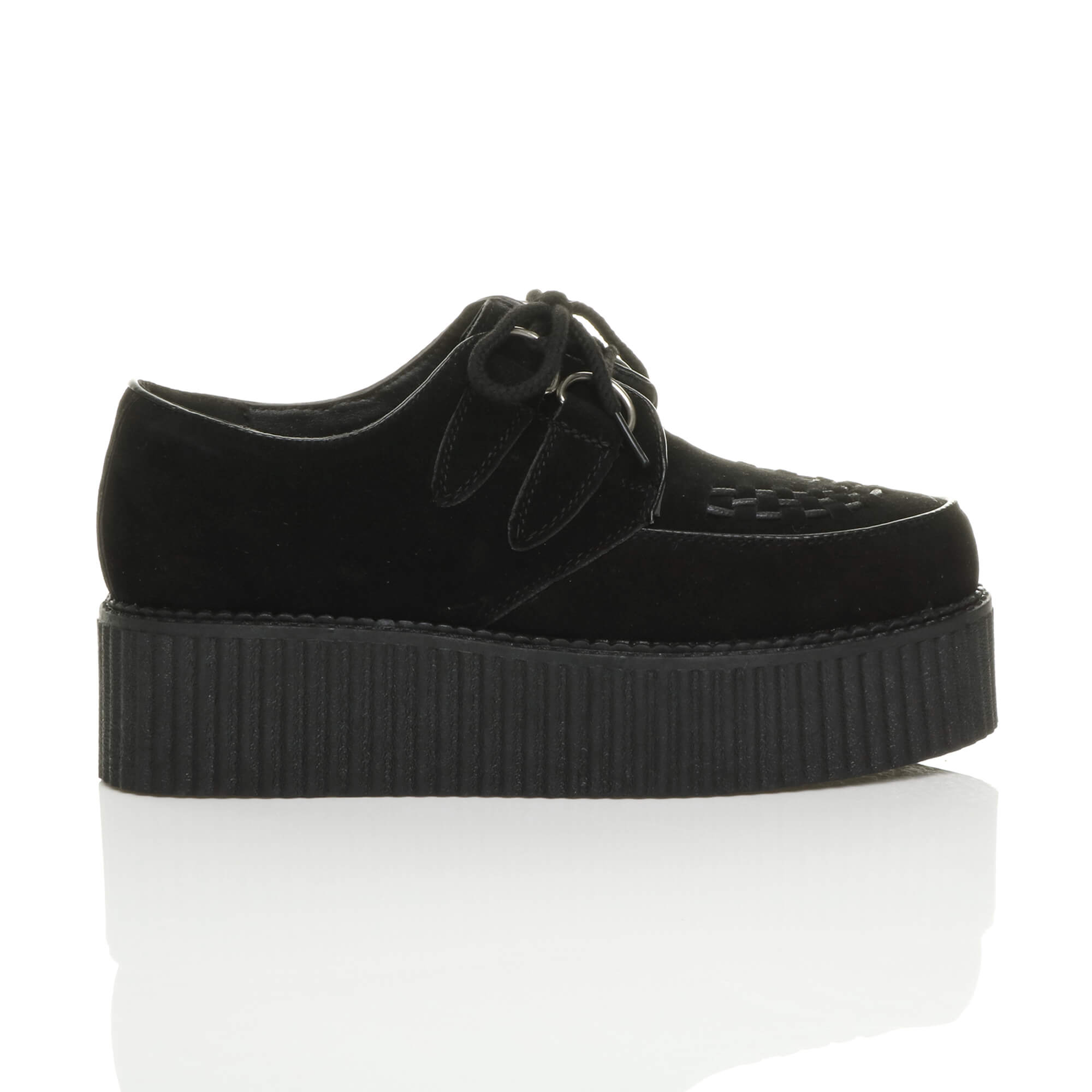 Black Double Platform Brothel Creepers Lace Up Shoes, Image 2 of 6