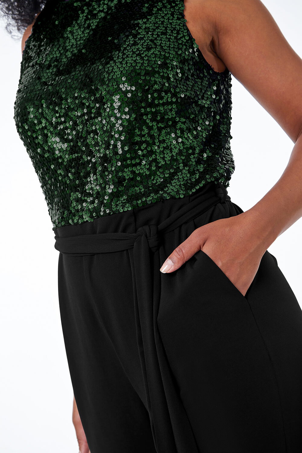 Green Petite Sequin Embellished Jumpsuit, Image 6 of 5