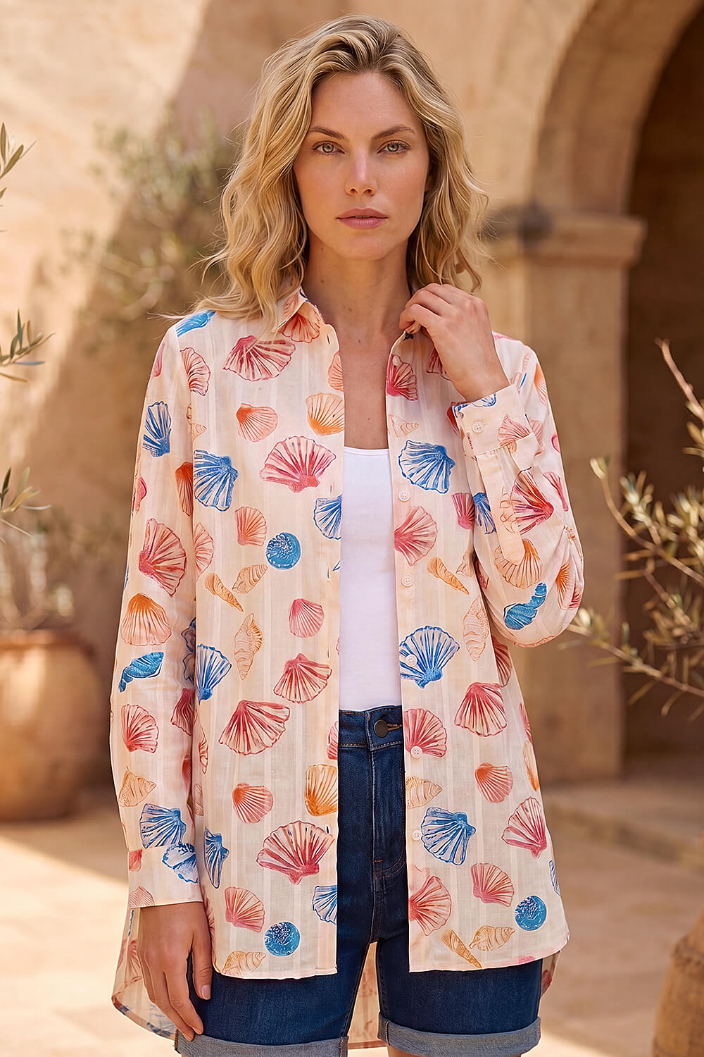 PINK Shell Print Textured Shirt, Image 1 of 4
