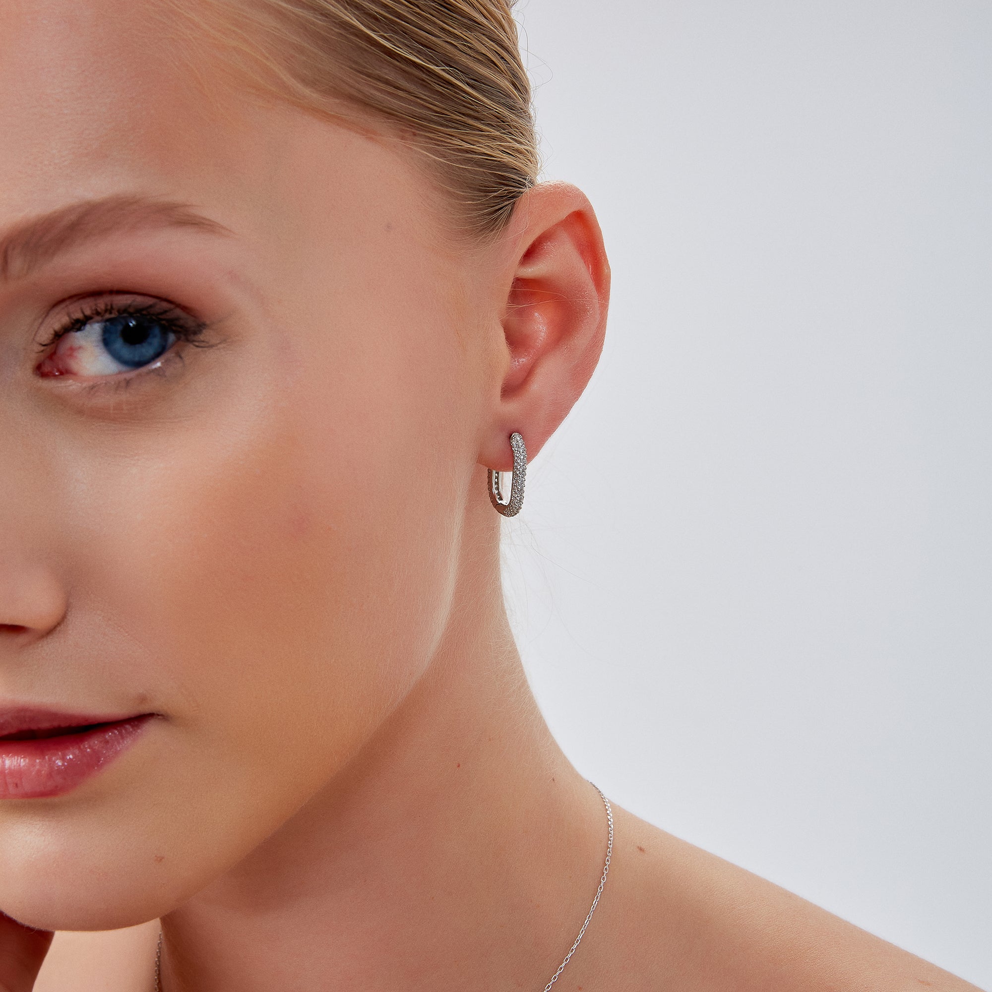 Silver Spero Silver Pave Rectangular Sterling Silver Oval Hoop Earring, Image 2 of 4
