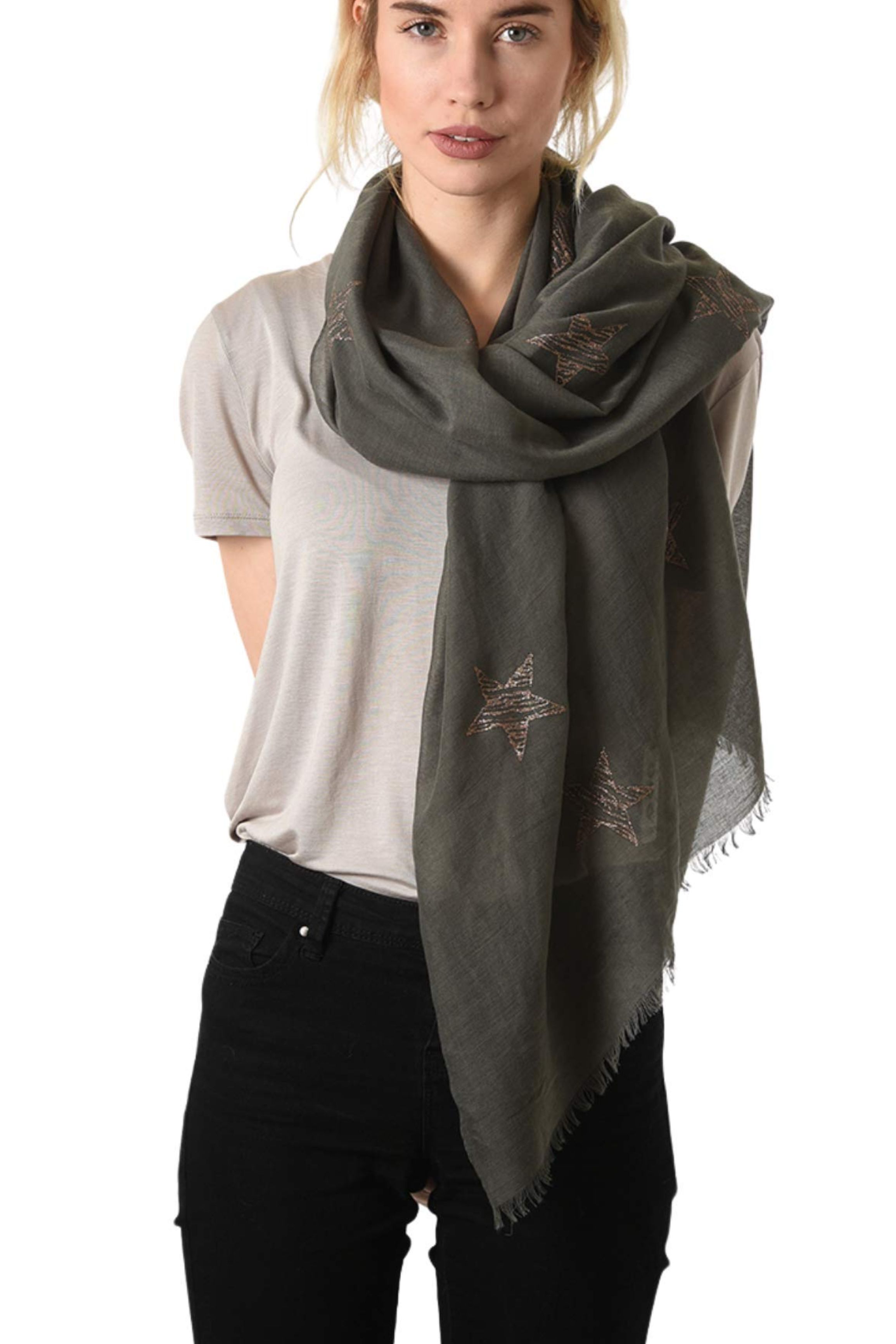 Dark Grey Rose Gold Glitter Star Lightweight Scarf, Image 3 of 3