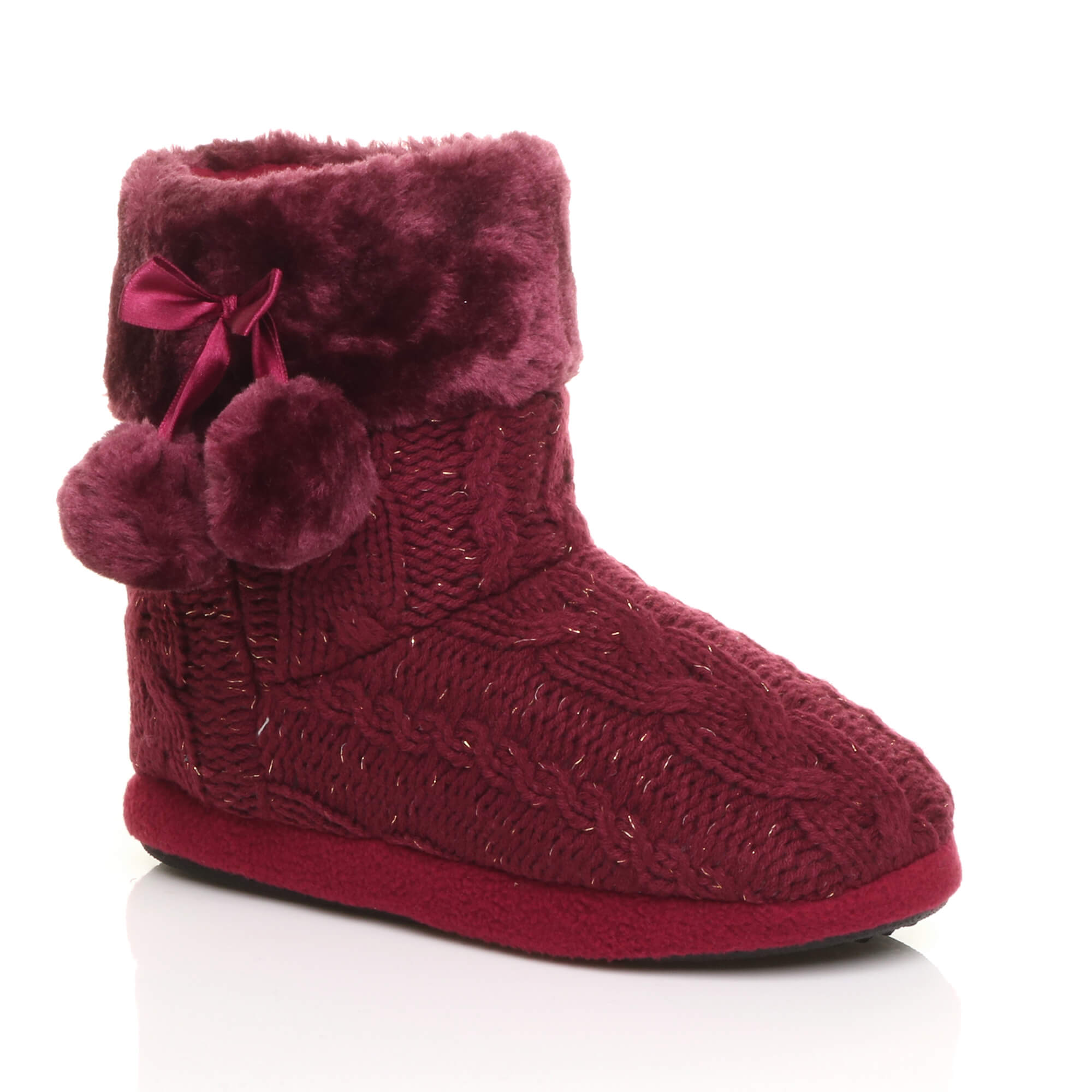 Purple Knitted Glitter Ankle Boot Slippers