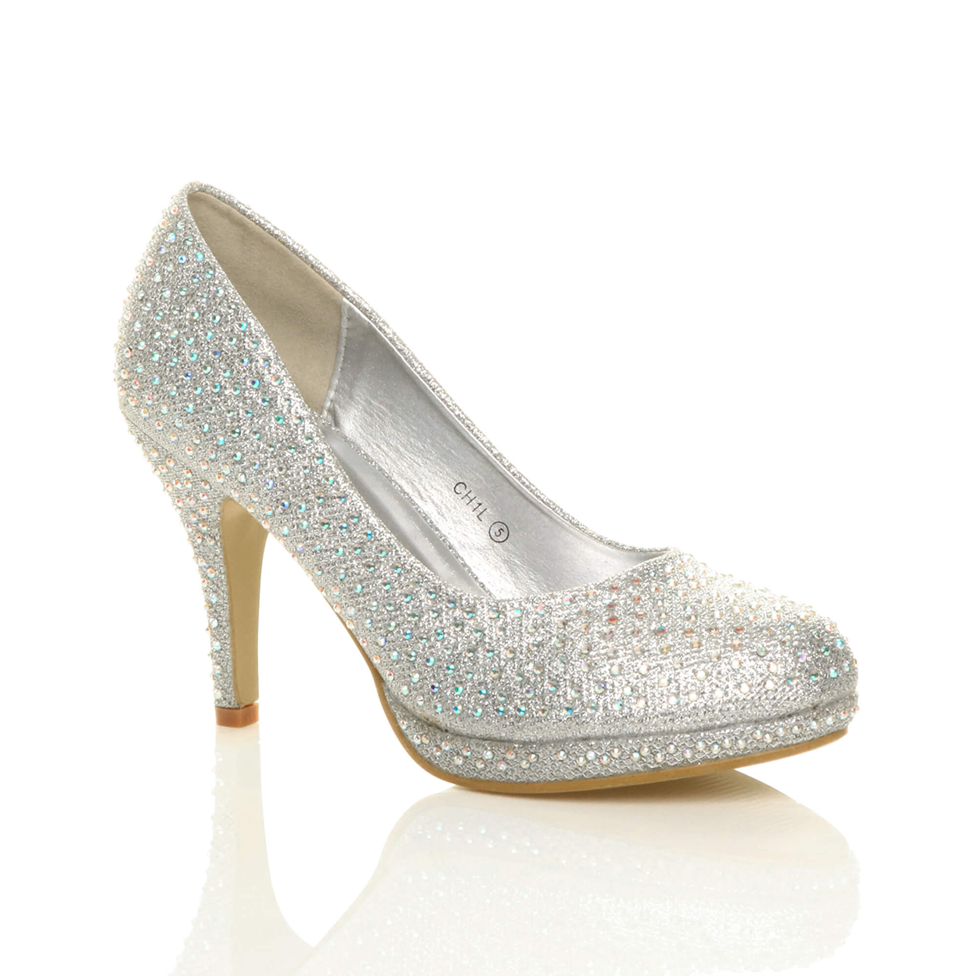 Black High Heel Diamante Court Shoes