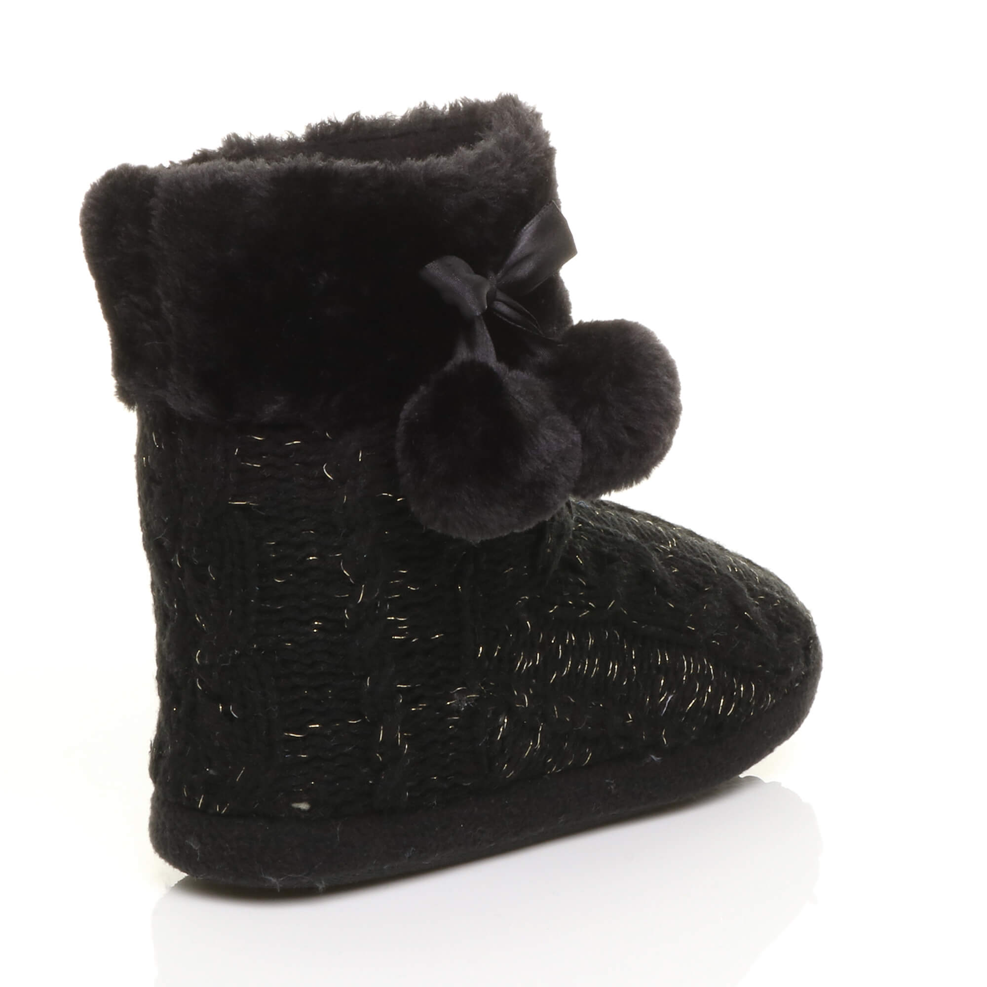 Black AJVANI Black Knitted Glitter Ankle Boot Slippers, Image 4 of 6