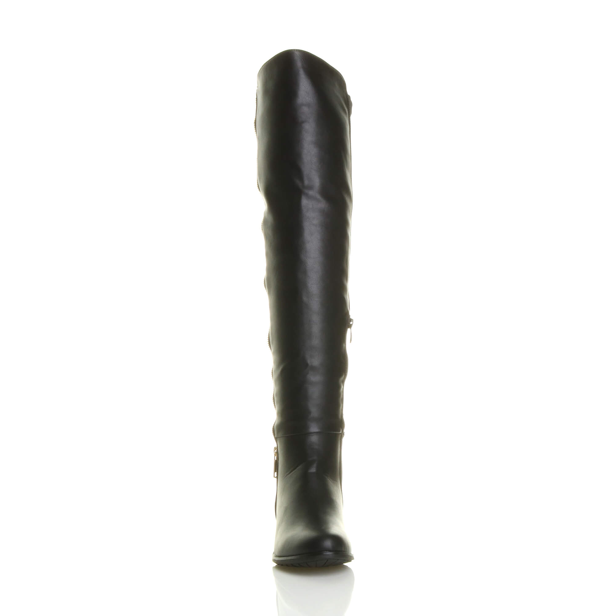 Black AJVANI Black Elastic Gold Zip Over The Knee Boots, Image 6 of 6