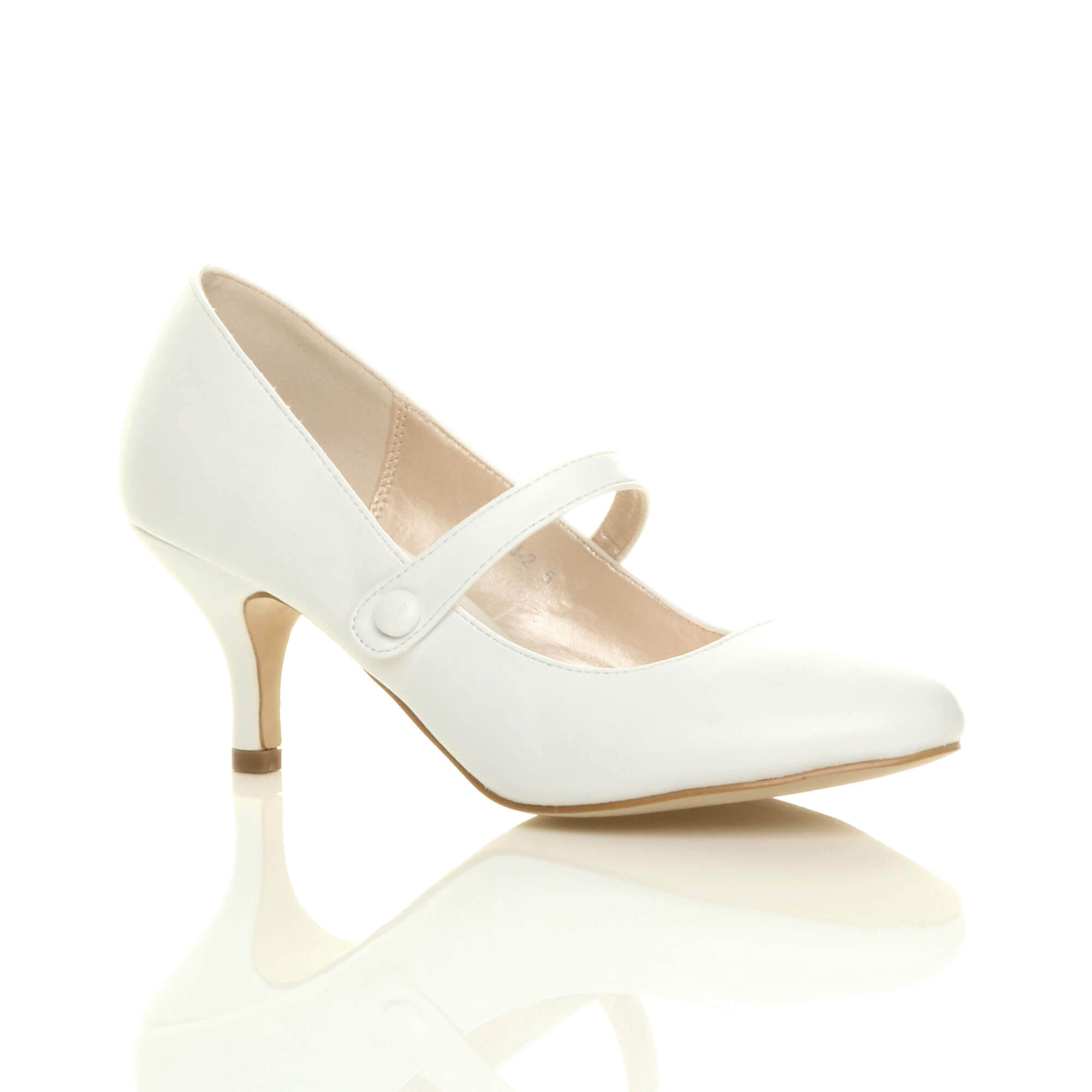 White AJVANI White Mid Heel Mary Jane Court Shoes, Image 1 of 6