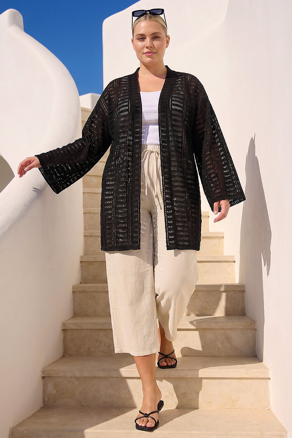 Black Curve Open Knit Cardigan, Image 3 of 4
