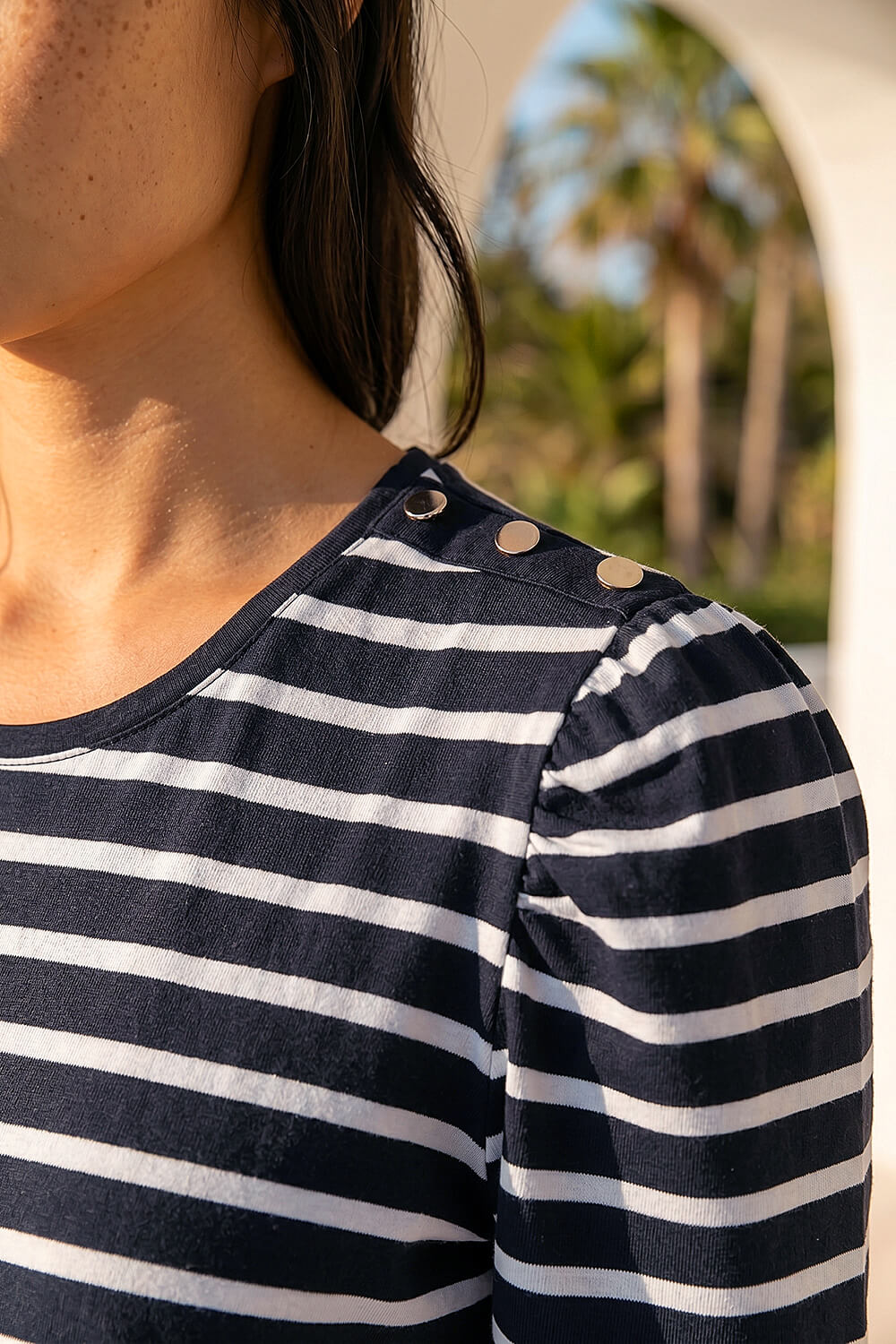 Navy Petite Stripe Ruched Top, Image 5 of 4