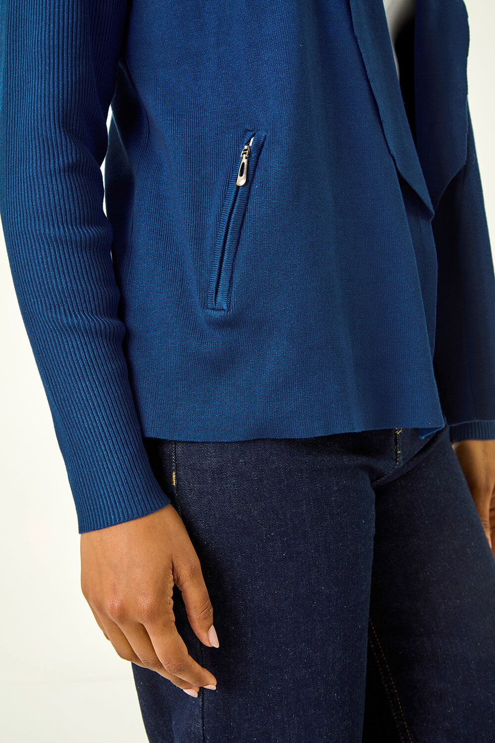 Petrol Blue Knitted Zip Detail Jacket, Image 6 of 5