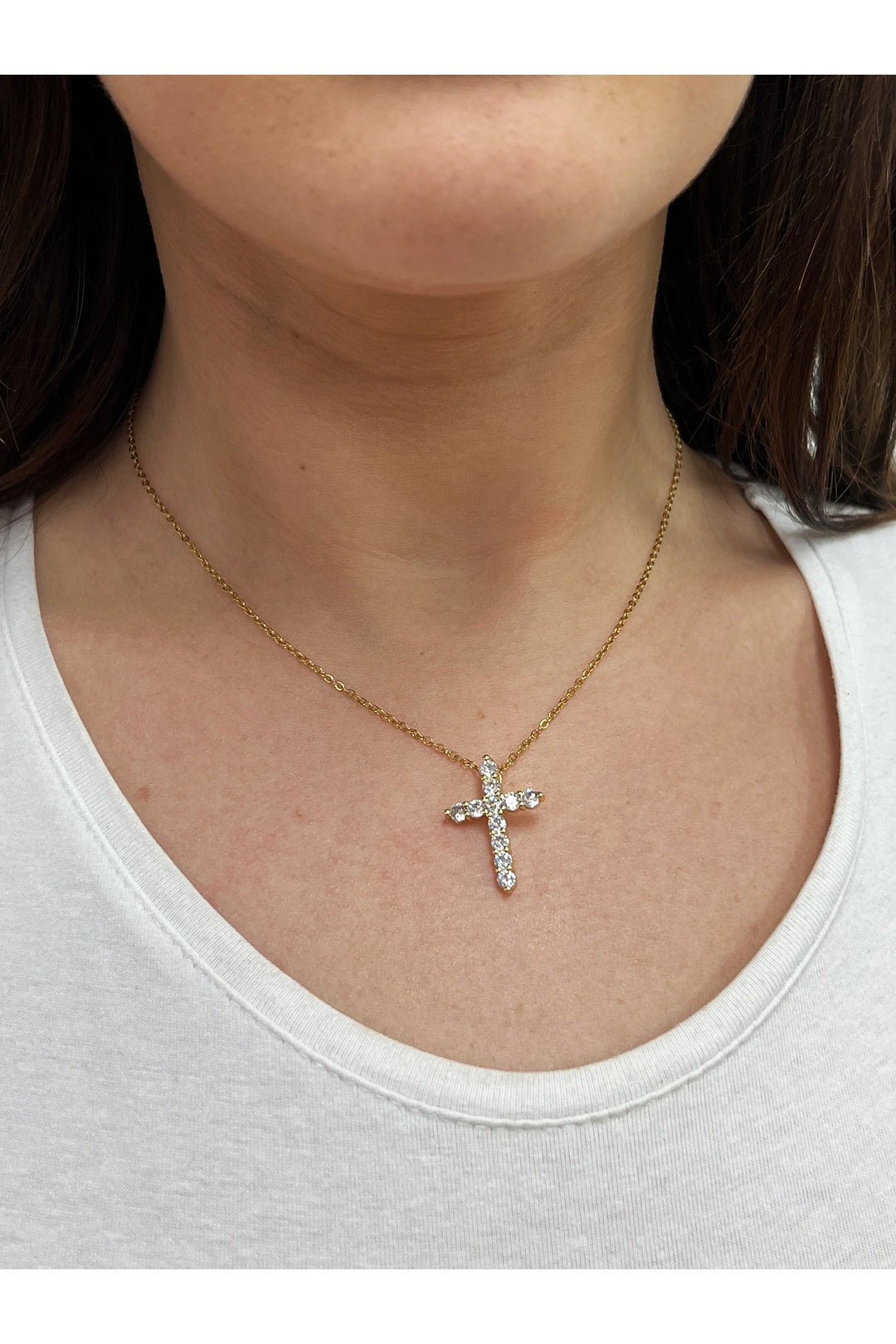 Gold Diamante Cross Necklace - Gift Boxed, Image 1 of 6
