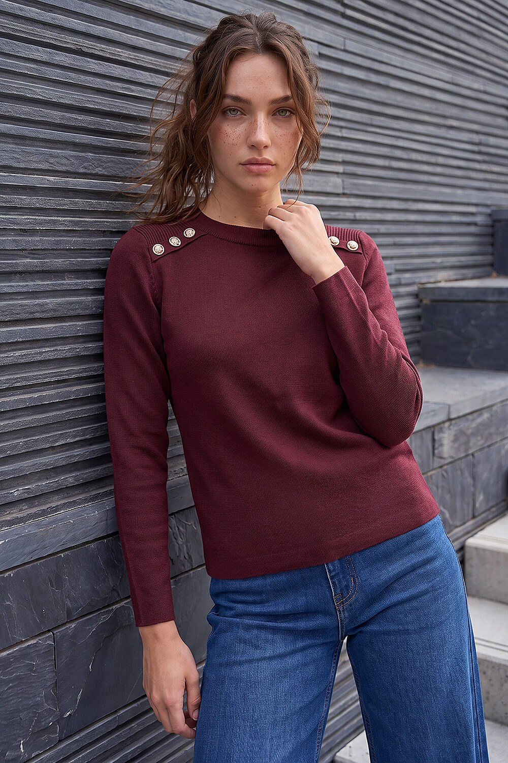 Roman Women's Wine Petite Button Jumper Size 16