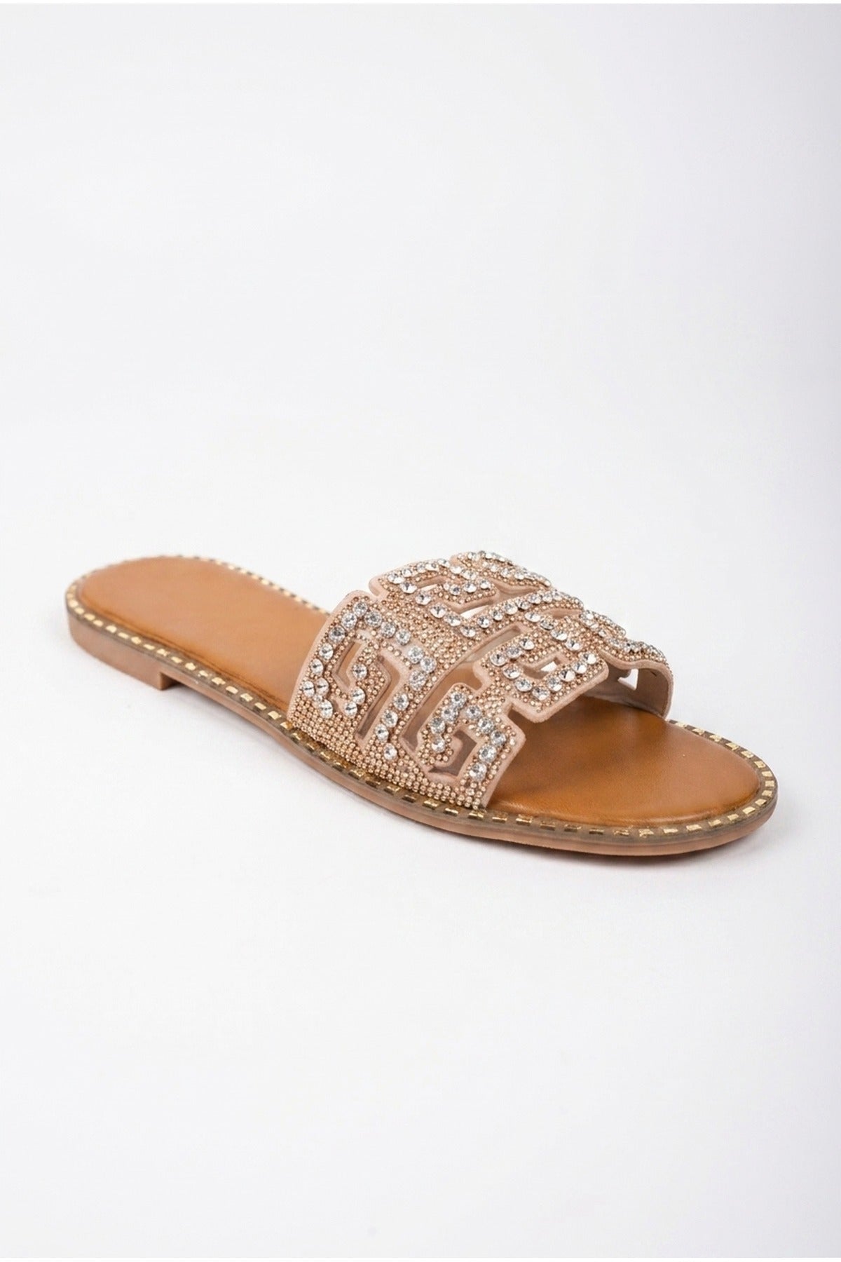 Gold iKrush Gold Pearl Geometric Rhinestone Embellished Sliders, Image 3 of 5
